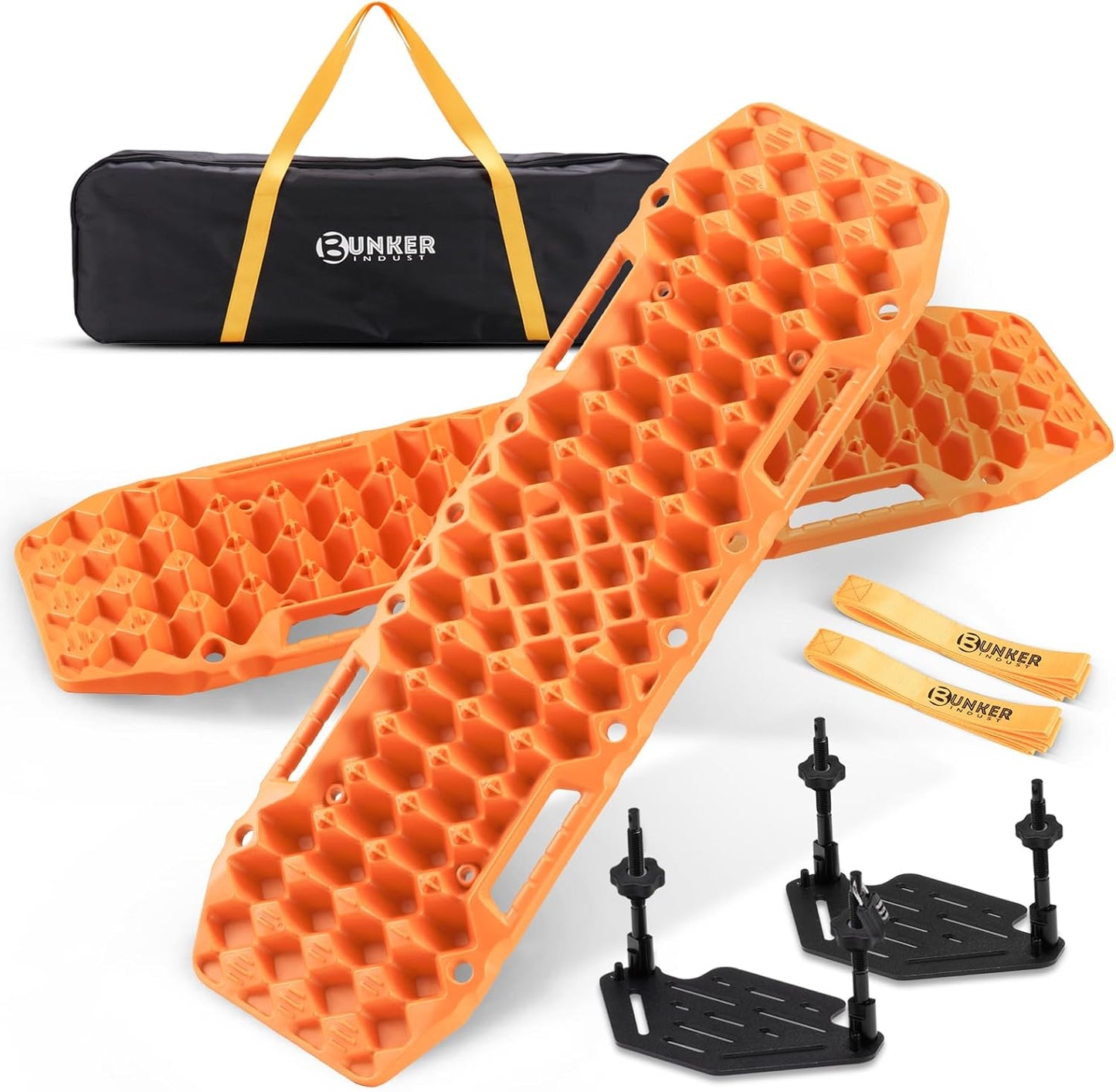BUNKER INDUST Gen 7th Traction Boards with Mounting Kit & Jack Base - Pair Offroad Recovery Tracks for 4x4, Jeep, Truck Tires - Sand, Mud, Snow Ramps