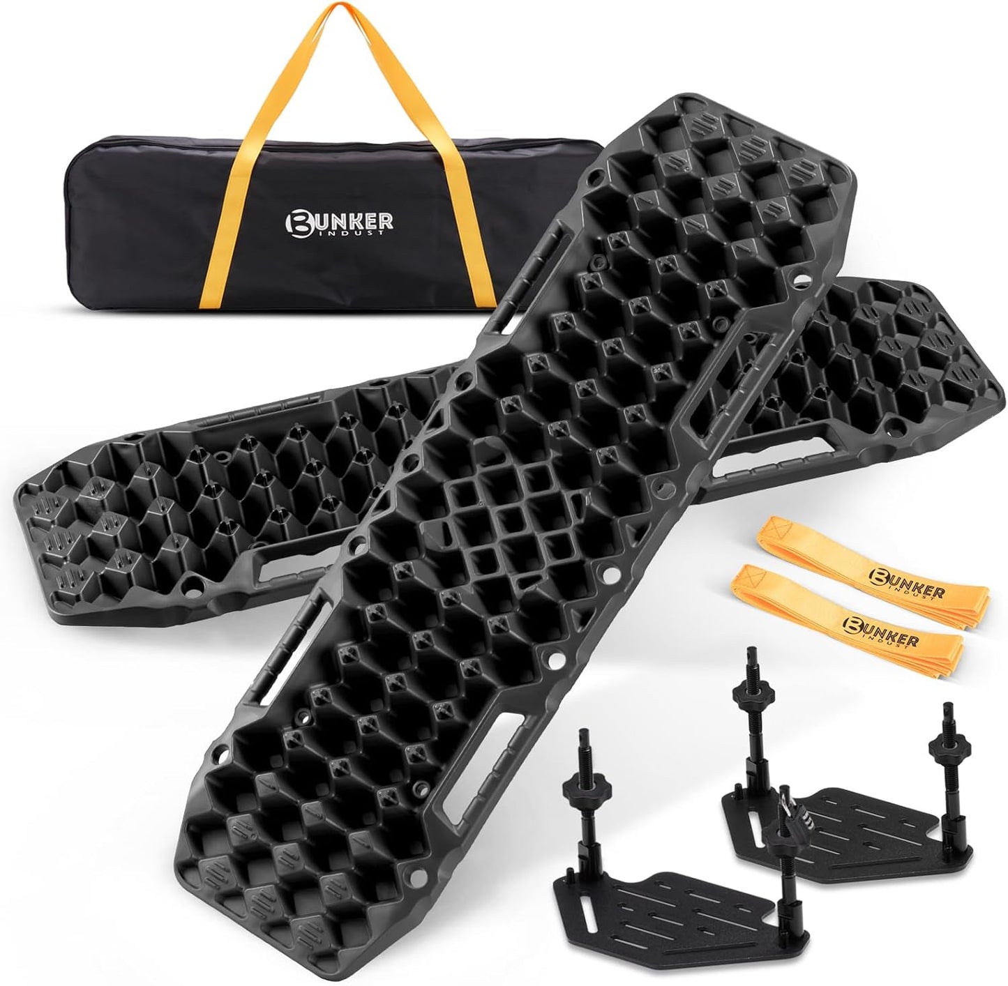 BUNKER INDUST Gen 7th Traction Boards with Mounting Kit & Jack Base - Pair Offroad Recovery Tracks for 4x4, Jeep, Truck Tires - Sand, Mud, Snow Ramps