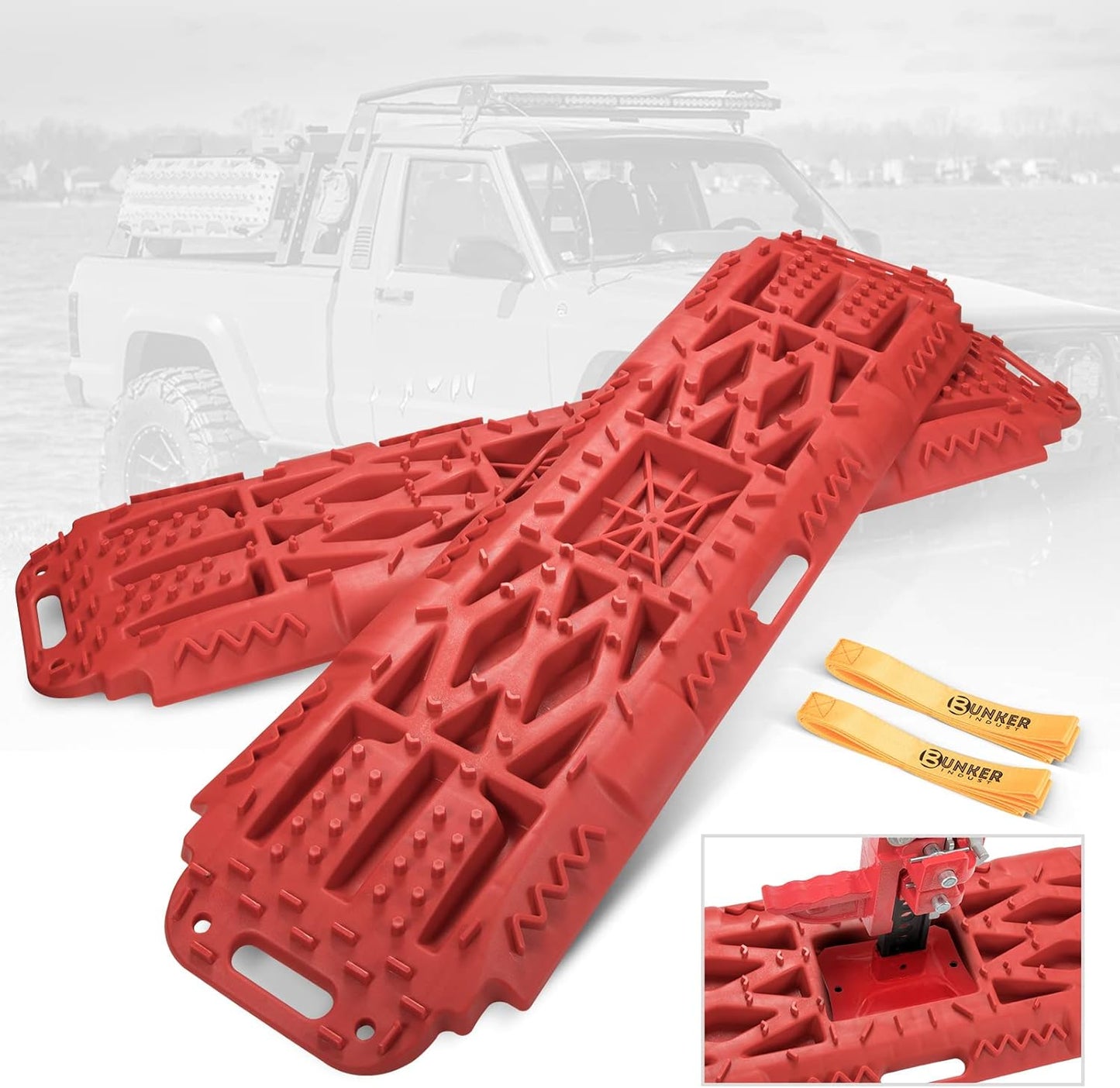 BUNKER INDUST Offroad Traction Boards with Jack Lift Base, Mud Sand Snow Tire Recovery Ramps for 4X4 Jeep Truck SUV ATV UTV
