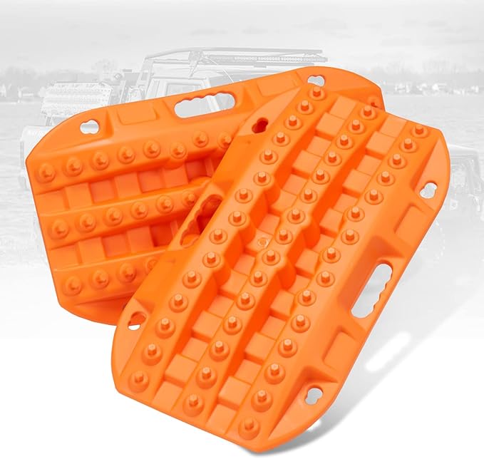 BUNKER INDUST Off Road Traction Boards, 2 Pcs Recovery Track for 4WD Mud Sand Snow, Short Traction Mats with Tire Grip Tool (Without Strap)