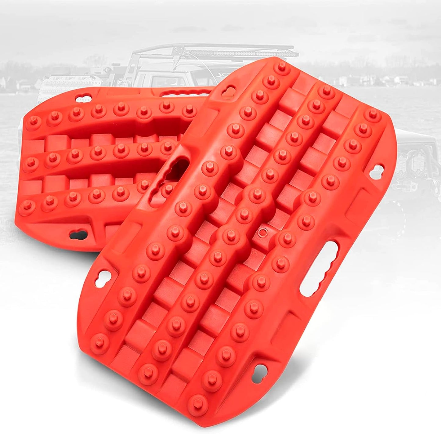 BUNKER INDUST Off Road Traction Boards, 2 Pcs Recovery Track for 4WD Mud Sand Snow, Short Traction Mats with Tire Grip Tool (Without Strap)