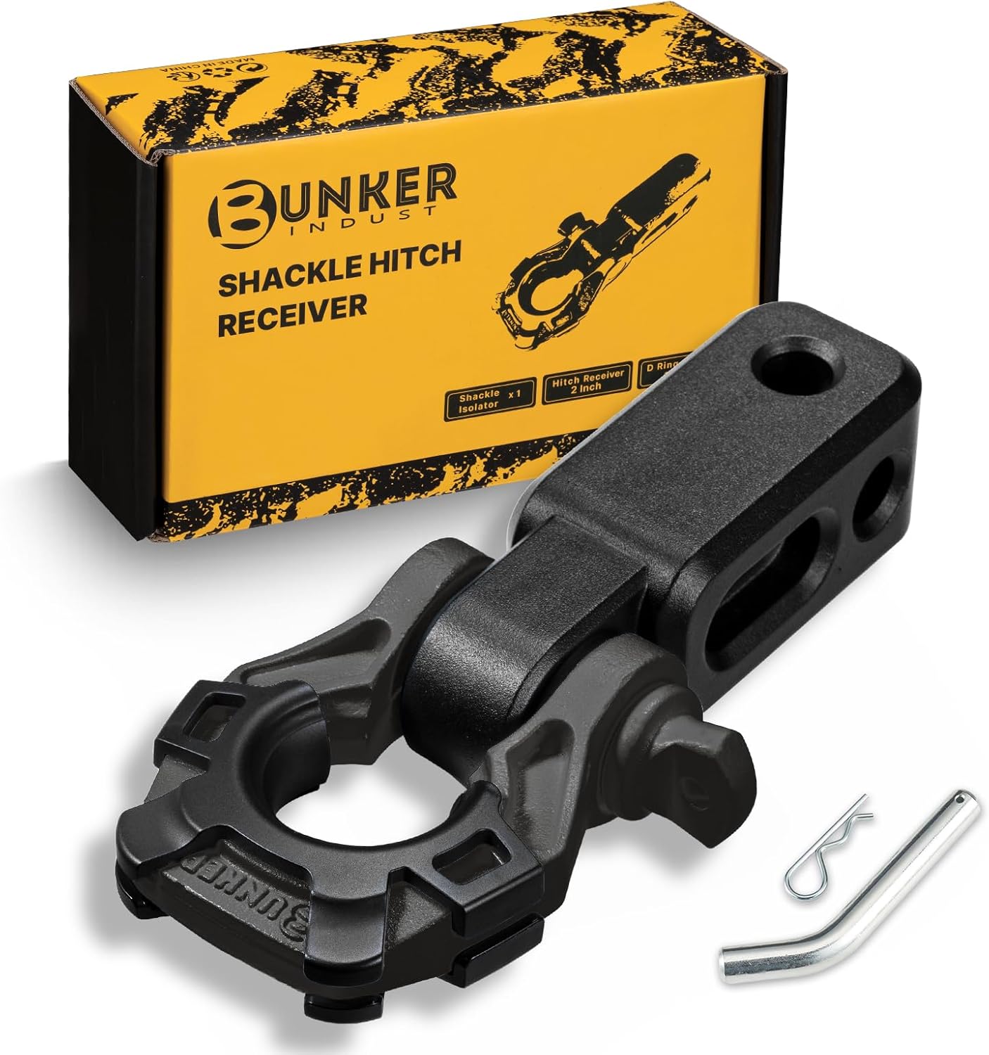 BUNKER INDUST 3/4" D Ring Shackle Hitch Receiver with Trailer Hitch - Fits 2" Receivers, Offroad Recovery Towing Accessories for Trucks, Jeep, Pickup
