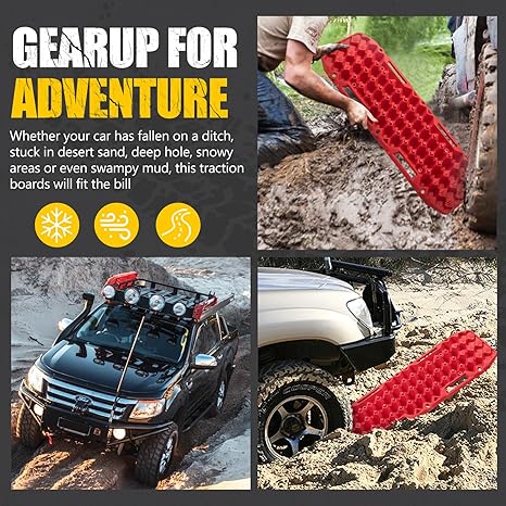 BUNKER INDUST Off Road Traction Boards, Pair Recovery Tracks Traction Mat for Vehicle Truck Jeep SUV, Mud, Snow, Sand Ramp-Orange Emergency Tire Traction Pads (Gen 10th)