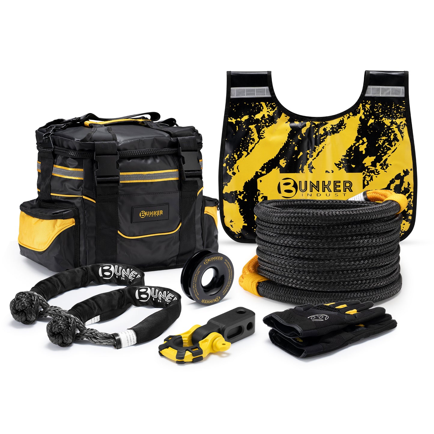 1"×30ft Kinetic Recovery Rope + 2 Soft Shackles + Recovery Ring+ Shackle Hitch Receiver + Winch Dampener+ Gloves+ Carry Bag