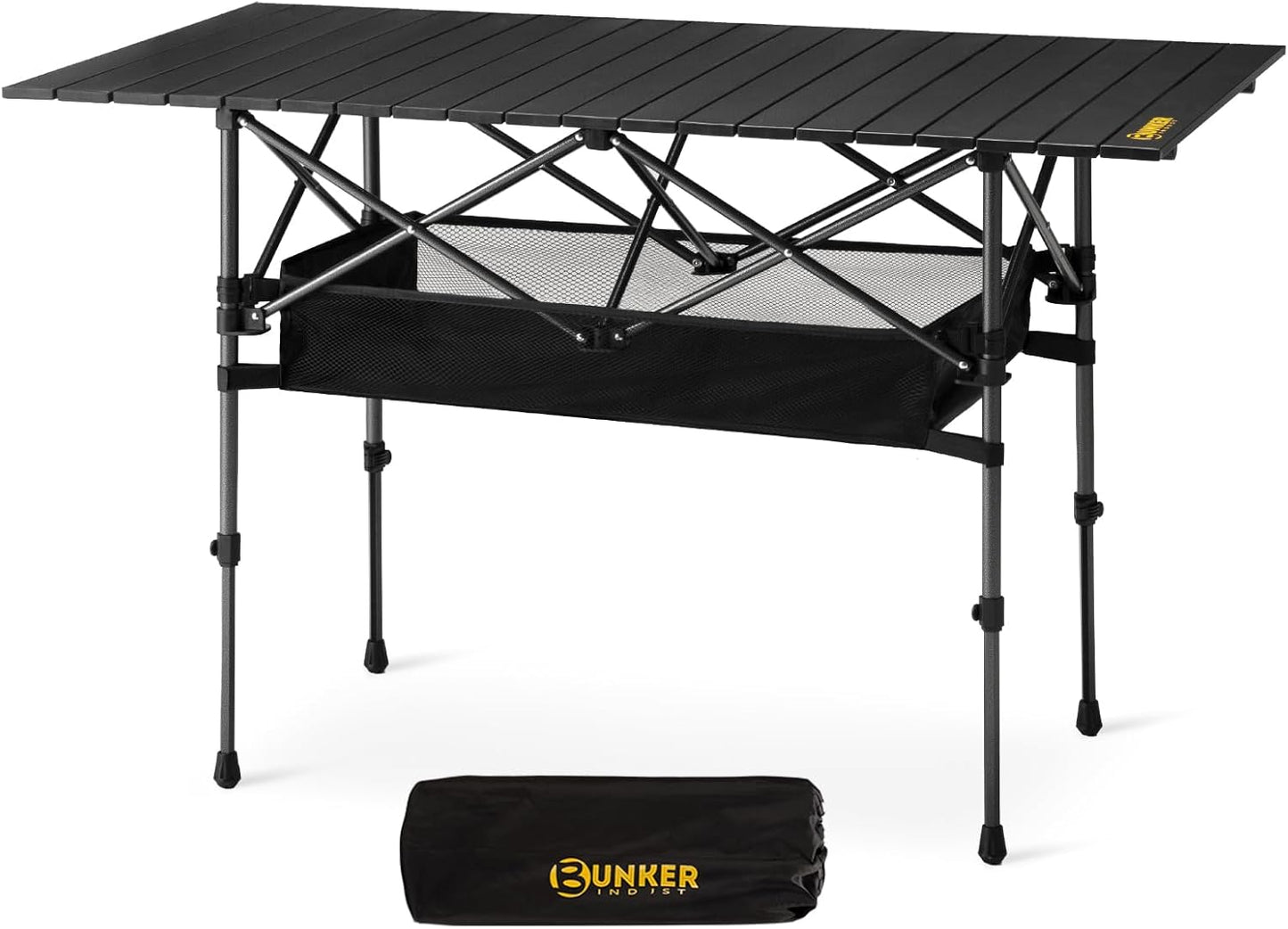 BUNKER INDUST Folding Camping Table Roll-Top Aluminum Portable Outdoor with Carry Bag Adjustable Height for Picnic Beach BBQ Backyards