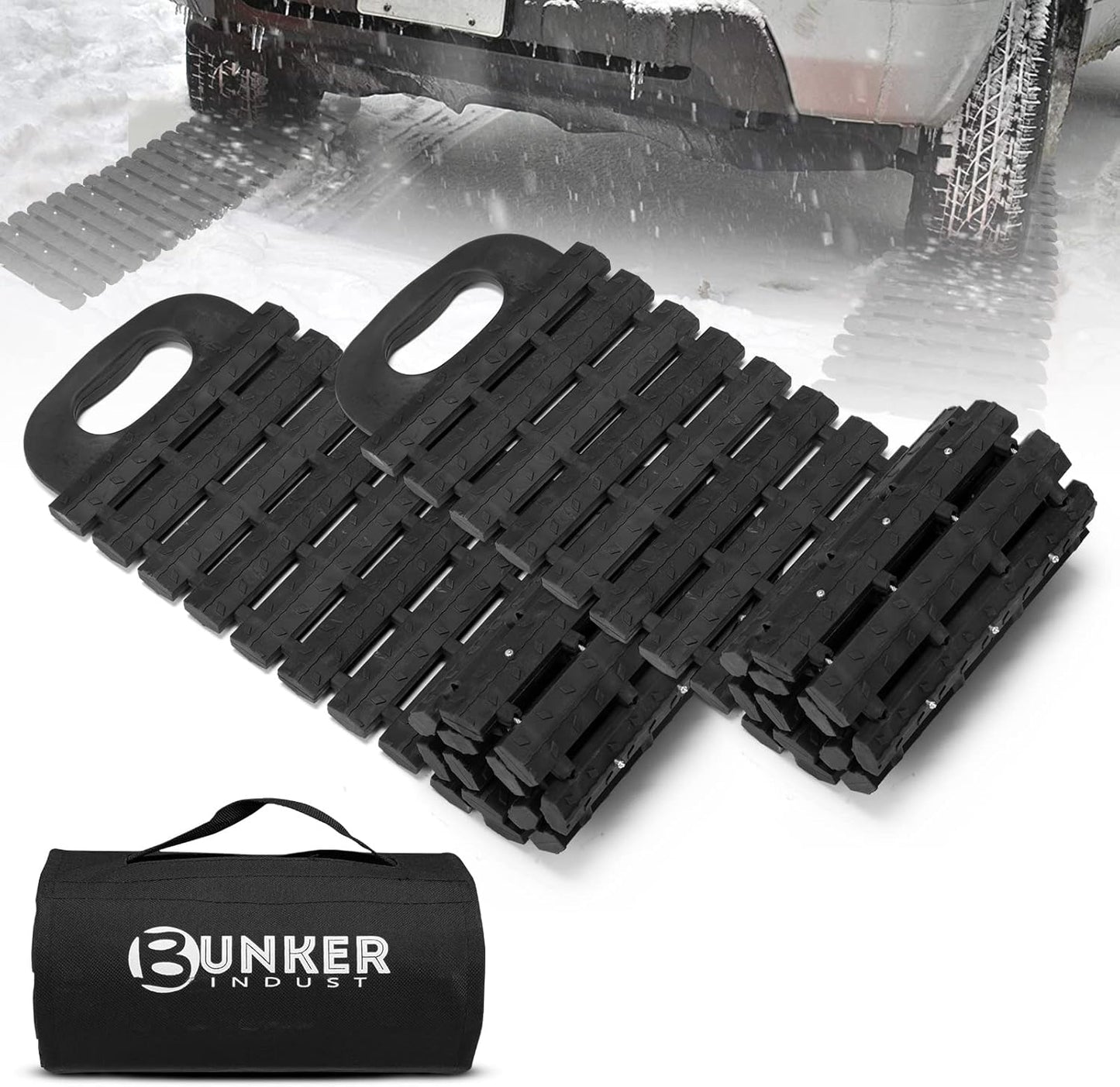 BUNKER INDUST Tire Traction Mats & Portable Recovery Tracks for Off-Road 4X4 Vehicles, Snow, Sand - Emergency Devices Compatible with Cars, Trucks, Vans (2 Pack)