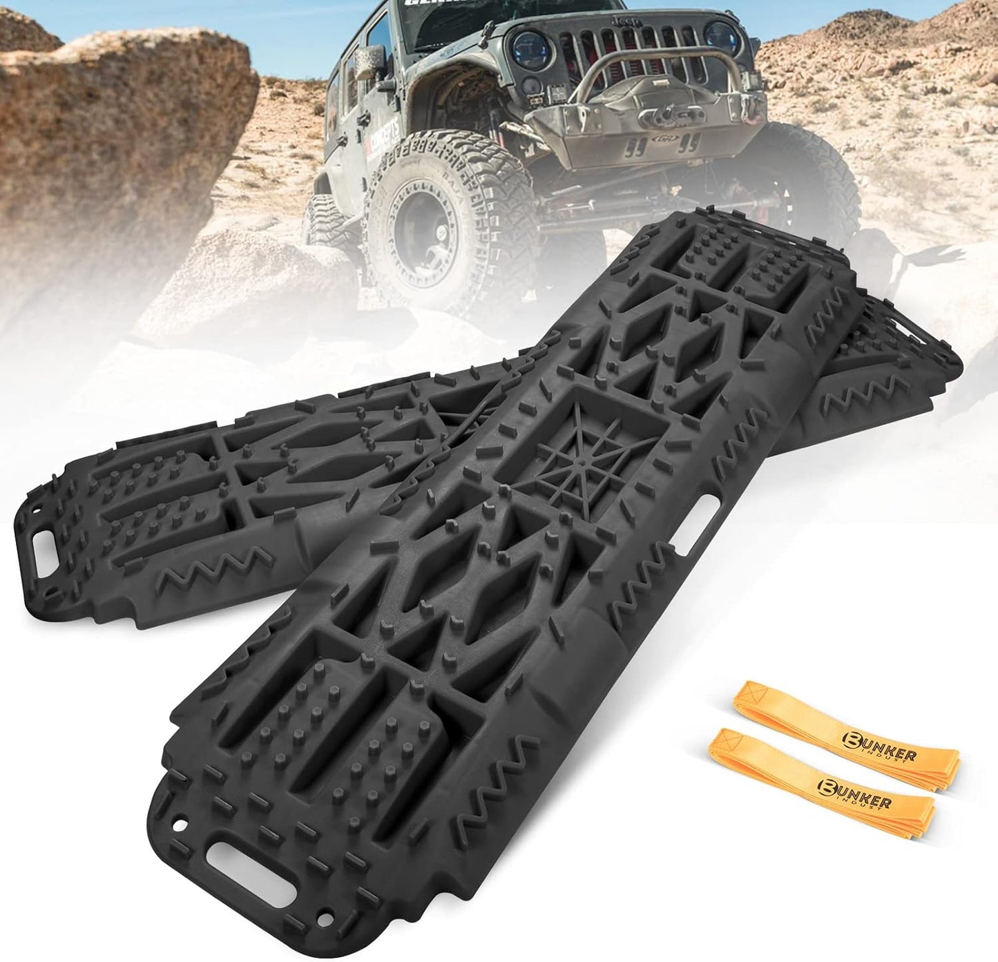 BUNKER INDUST Offroad Traction Boards with Jack Lift Base, Mud Sand Snow Tire Recovery Ramps for 4X4 Jeep Truck SUV ATV UTV