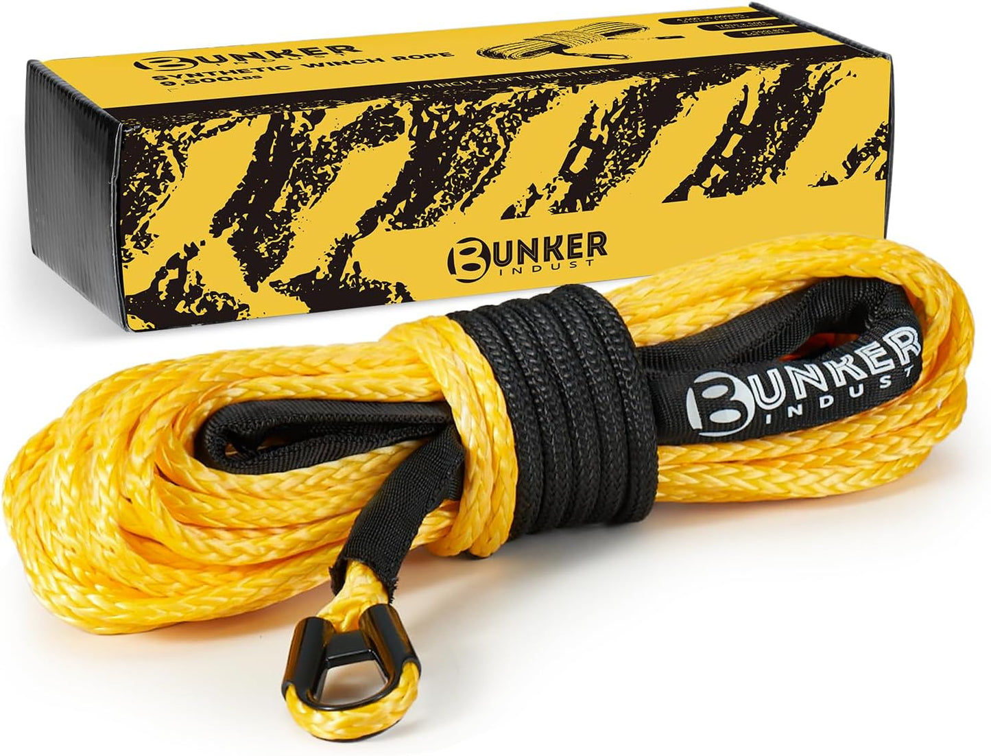 BUNKER INDUST 1/4" x 50' Synthetic Winch Rope with Protective Sleeve, 9500LBS Breaking Strength, Replacement Cable for 4500-6000LBS ATV/UTV Winches