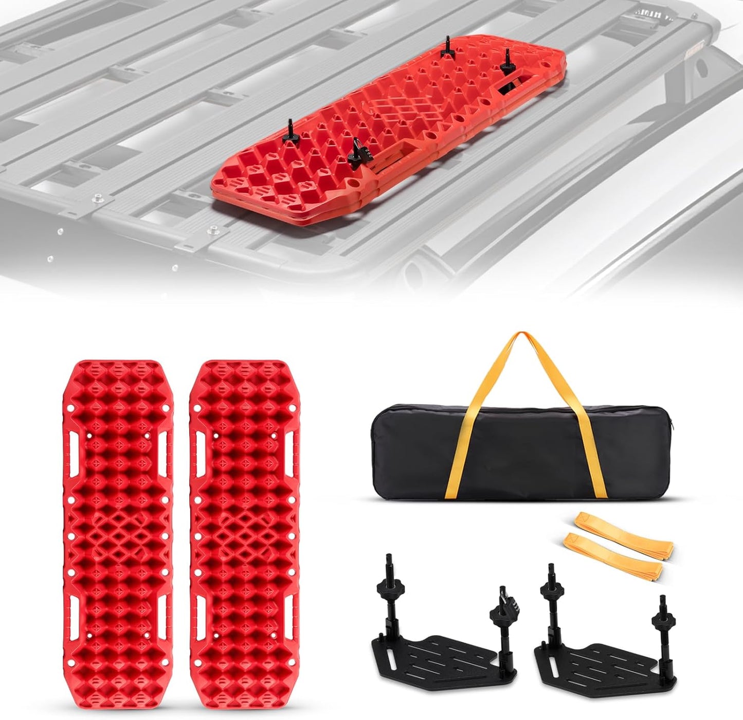 BUNKER INDUST Gen 7th Traction Boards with Mounting Kit & Jack Base - Pair Offroad Recovery Tracks for 4x4, Jeep, Truck Tires - Sand, Mud, Snow Ramps