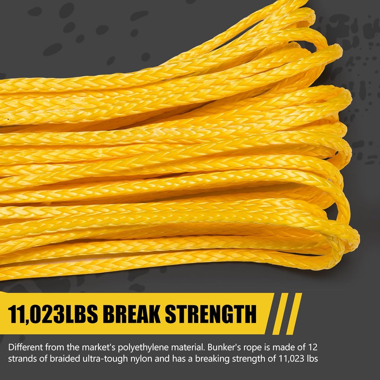 Synthetic Winch Rope Kit 1/4in x 50ft, 11023lb Capacity with Protective Sleeve, Forged Hook & Strap - Nylon Winch Line Replacement for 3500-6000lb Winches | Off-Road ATV/UTV Accessory