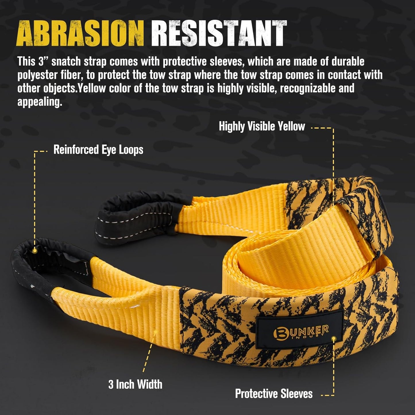 BUNKER INDUST 3" x 10ft Tree Saver Winch Strap, 35,000 lbs Recovery Strap Heavy Duty Tow Rope (Bag Not Include)