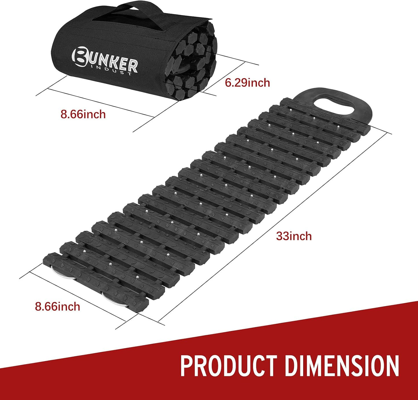 BUNKER INDUST Tire Traction Mats & Portable Recovery Tracks for Off-Road 4X4 Vehicles, Snow, Sand - Emergency Devices Compatible with Cars, Trucks, Vans (2 Pack)