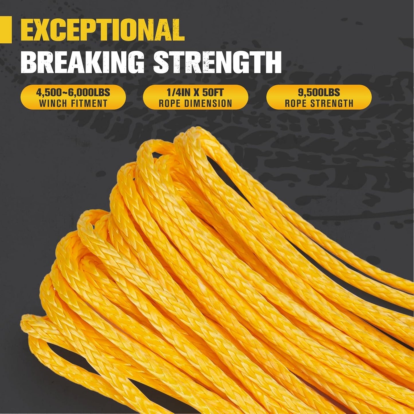 BUNKER INDUST 1/4" x 50' Synthetic Winch Rope with Protective Sleeve, 9500LBS Breaking Strength, Replacement Cable for 4500-6000LBS ATV/UTV Winches