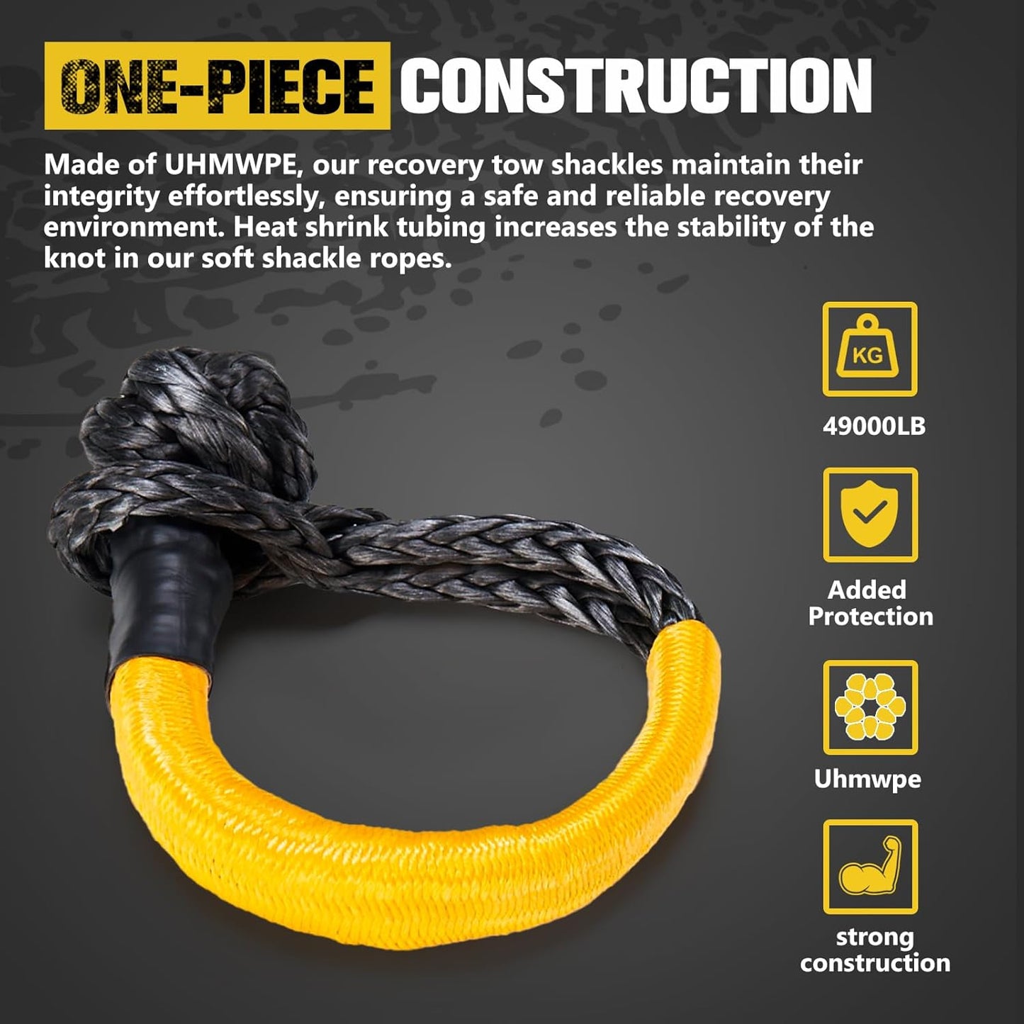 BUNKER INDUST 2Pcs Synthetic Soft Shackles 1/2" x 23" 49,000 LBS Breaking Strength – Winch Recovery Shackle Kit for Off-Road Trucks SUVs ATVs UTVs 4x4 Vehicles