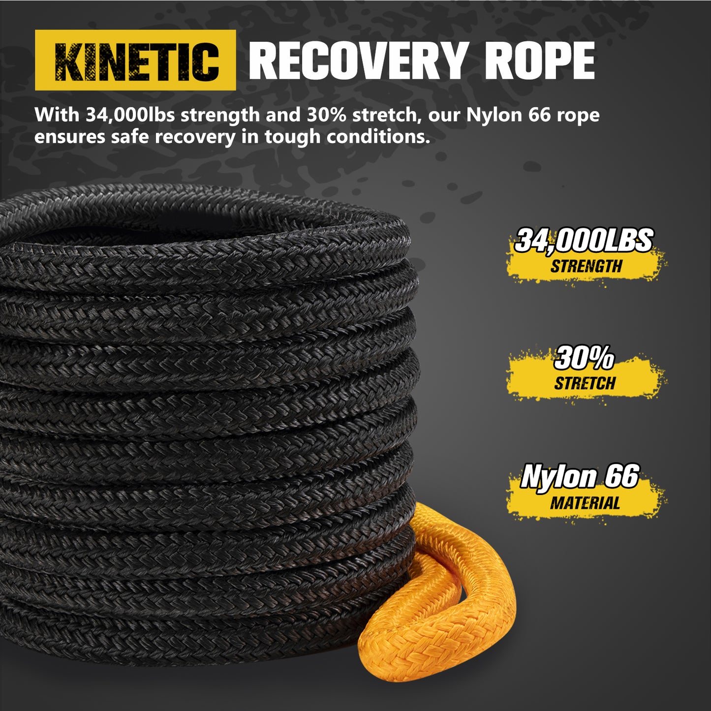 1"×30ft Kinetic Recovery Rope + 2 Soft Shackles + Recovery Ring+ Shackle Hitch Receiver + Winch Dampener+ Gloves+ Carry Bag