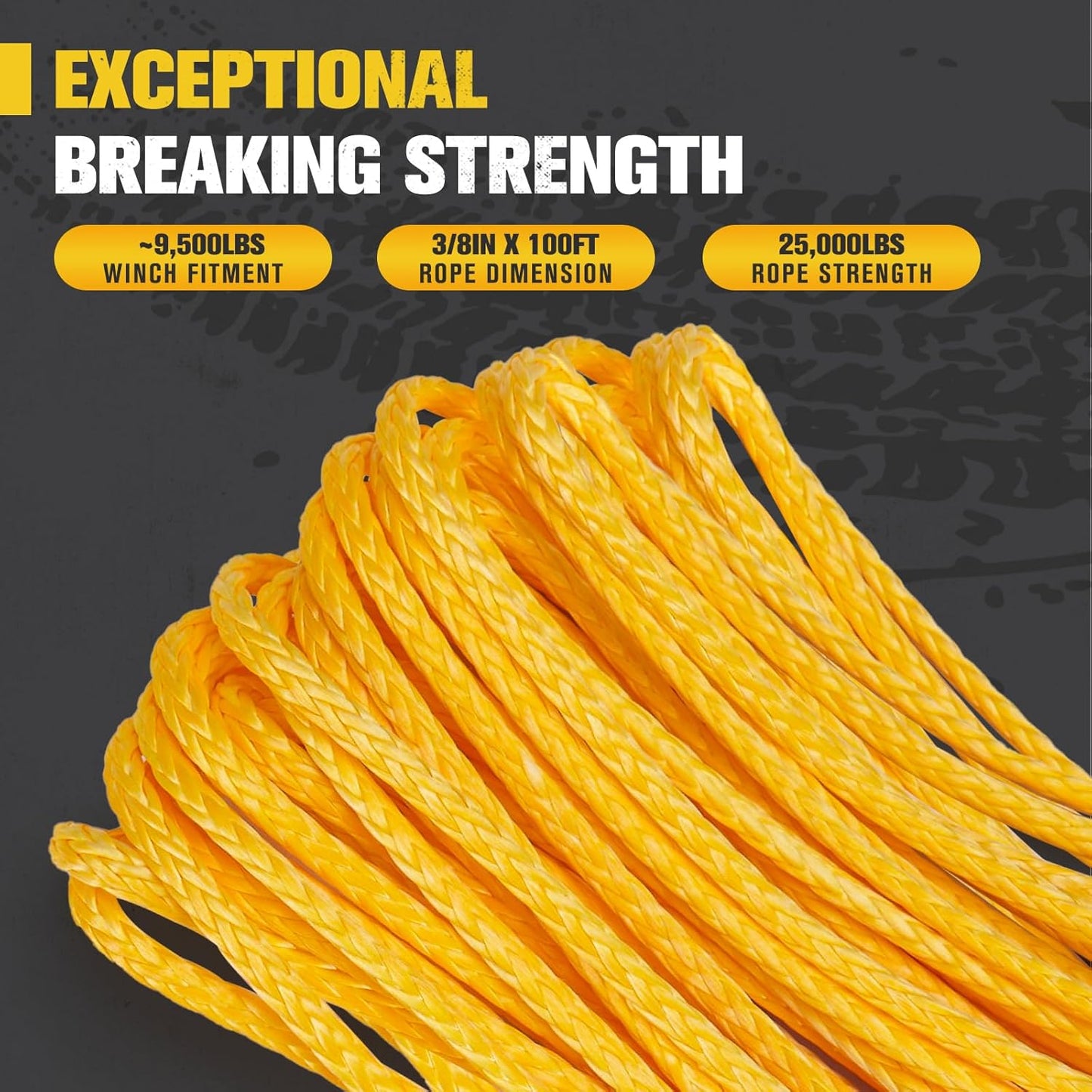 BUNKER INDUST 3/8" x 100' Synthetic Winch Rope, 25000LBS Winch Cable with Protective Sleeve 100ft Winch Line Replacement for Off-Road Vehicles, Trucks, SUVs