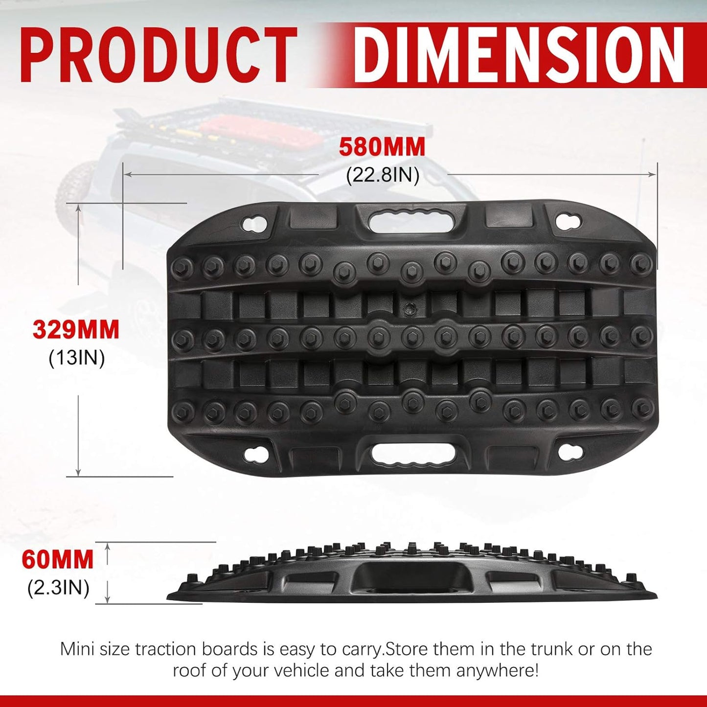 BUNKER INDUST Off Road Traction Boards, 2 Pcs Recovery Track for 4WD Mud Sand Snow, Short Traction Mats with Tire Grip Tool (Without Strap)