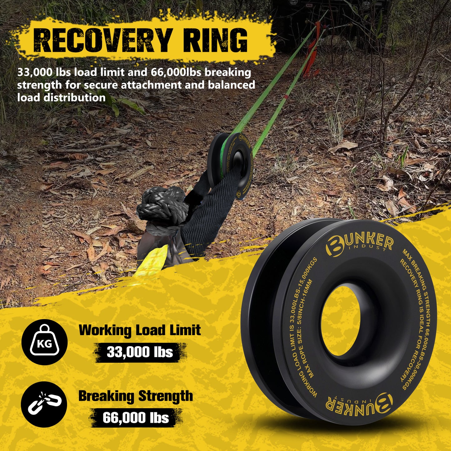 1"×30ft Kinetic Recovery Rope + 2 Soft Shackles + Recovery Ring+ Shackle Hitch Receiver + Winch Dampener+ Gloves+ Carry Bag