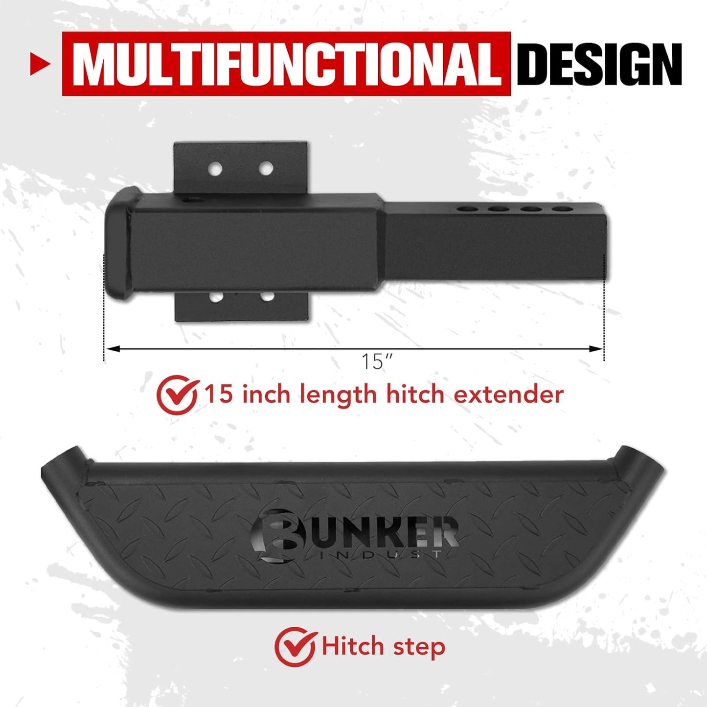 BUNKER INDUST Hitch Step for Vehicles, Trailer Trucks, and Pickups - 2 Inch Hitch Receiver Compatible, Anti-Slip Rear Bumper Guard Protector