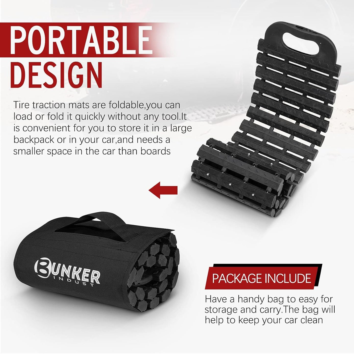 BUNKER INDUST Tire Traction Mats & Portable Recovery Tracks for Off-Road 4X4 Vehicles, Snow, Sand - Emergency Devices Compatible with Cars, Trucks, Vans (2 Pack)