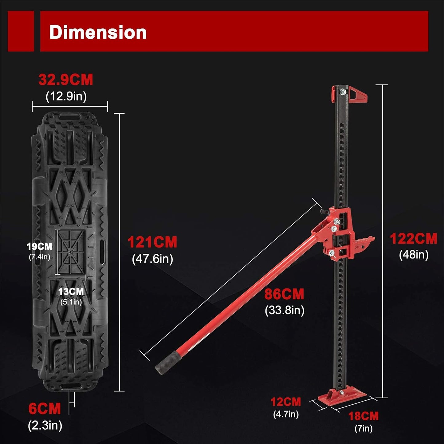 BUNKER INDUST 48" Offroad High Lift Farm Jack with Traction Boards - Sand Mud Snow Track Mat Recovery Kit for Car Truck Jeep ATV SUV UTV