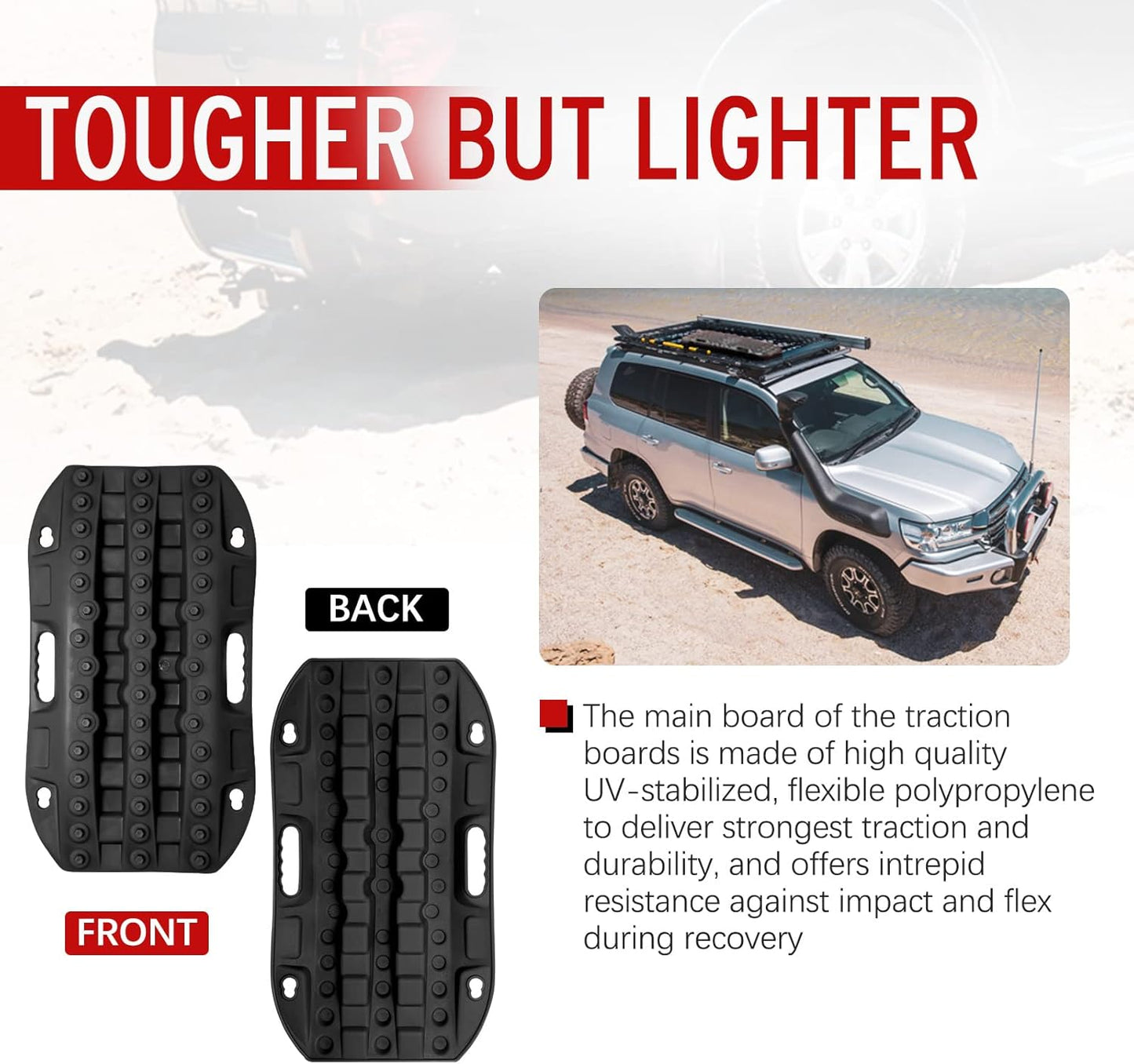 BUNKER INDUST Off Road Traction Boards, 2 Pcs Recovery Track for 4WD Mud Sand Snow, Short Traction Mats with Tire Grip Tool (Without Strap)