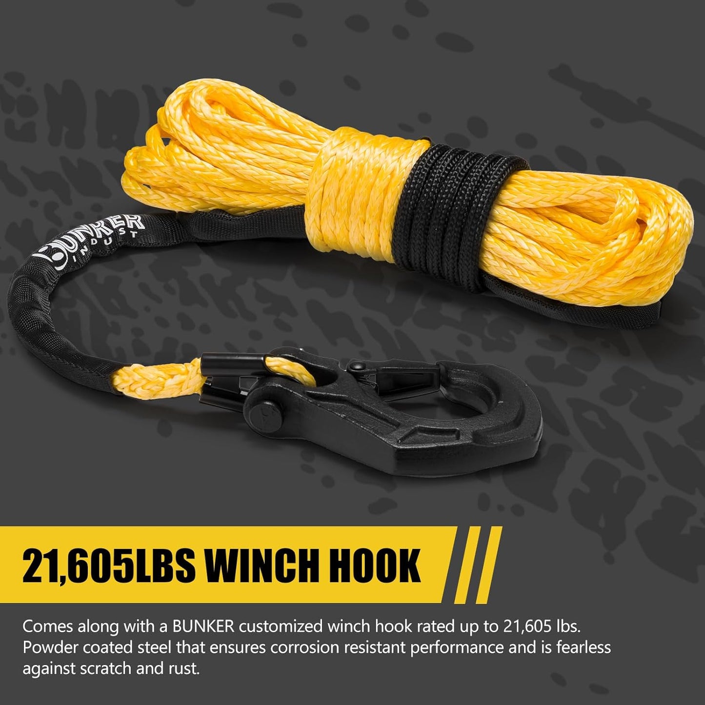 Synthetic Winch Rope Kit 1/4in x 50ft, 11023lb Capacity with Protective Sleeve, Forged Hook & Strap - Nylon Winch Line Replacement for 3500-6000lb Winches | Off-Road ATV/UTV Accessory