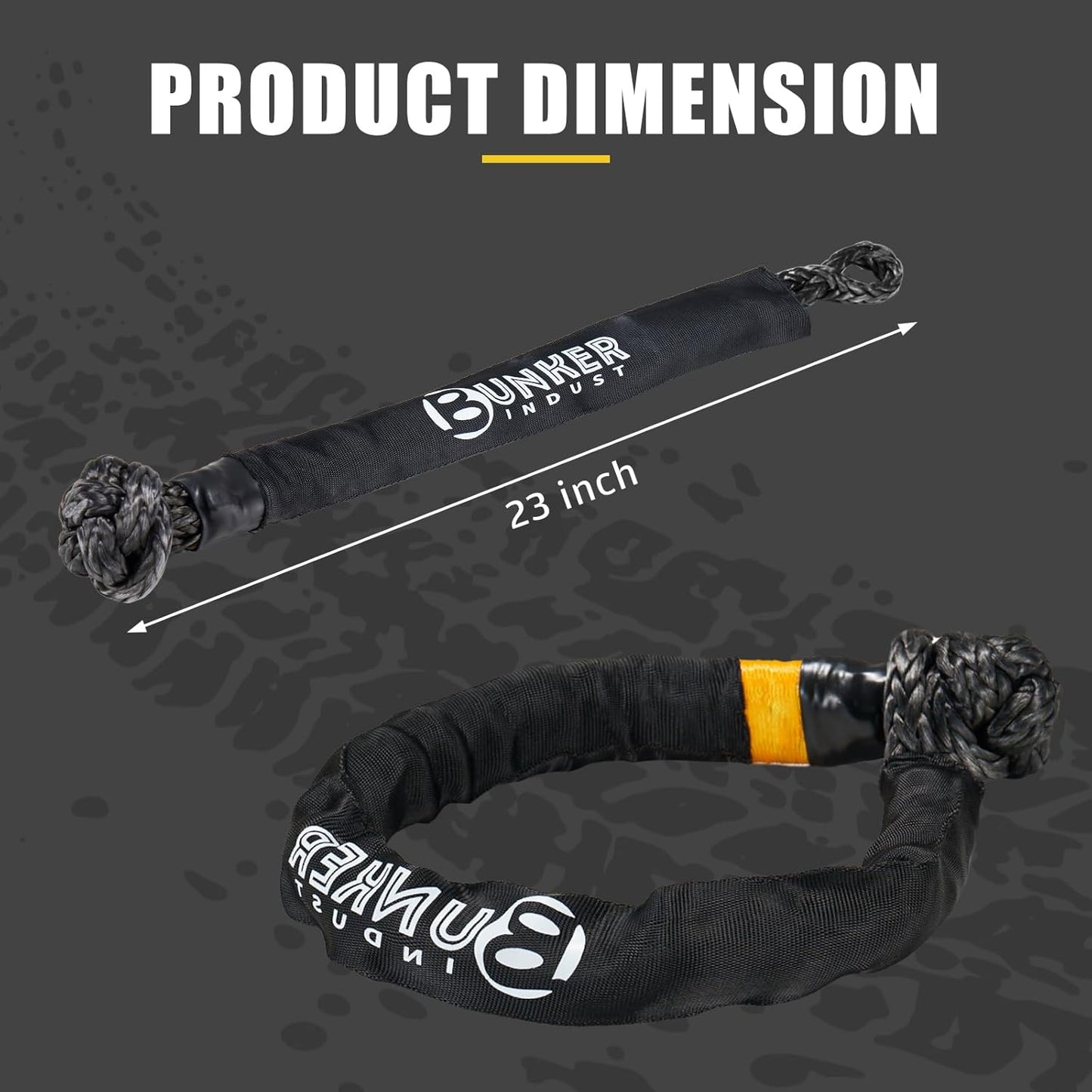 BUNKER INDUST 2Pcs Synthetic Soft Shackles 1/2" x 23" 49,000 LBS Breaking Strength – Winch Recovery Shackle Kit for Off-Road Trucks SUVs ATVs UTVs 4x4 Vehicles