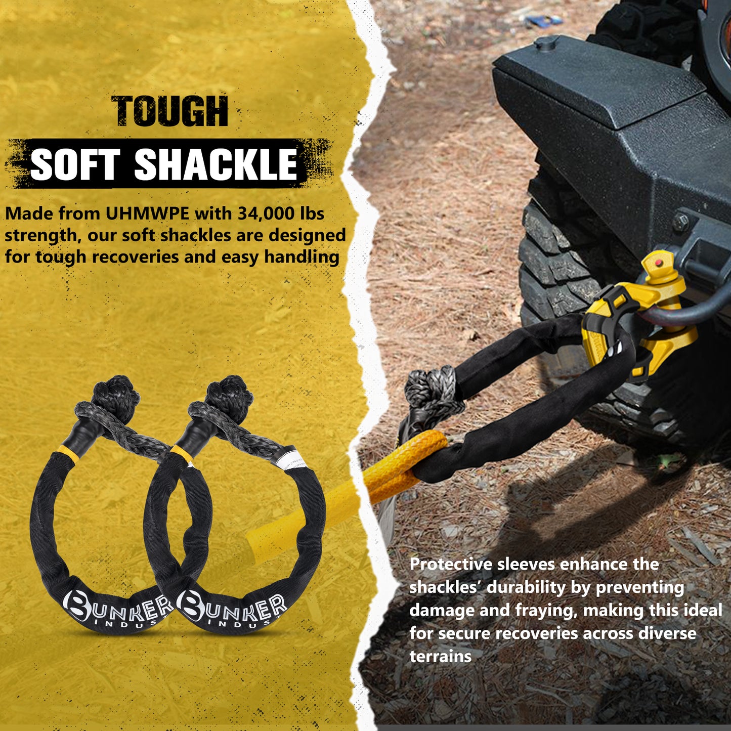 1"×30ft Kinetic Recovery Rope + 2 Soft Shackles + Recovery Ring+ Shackle Hitch Receiver + Winch Dampener+ Gloves+ Carry Bag
