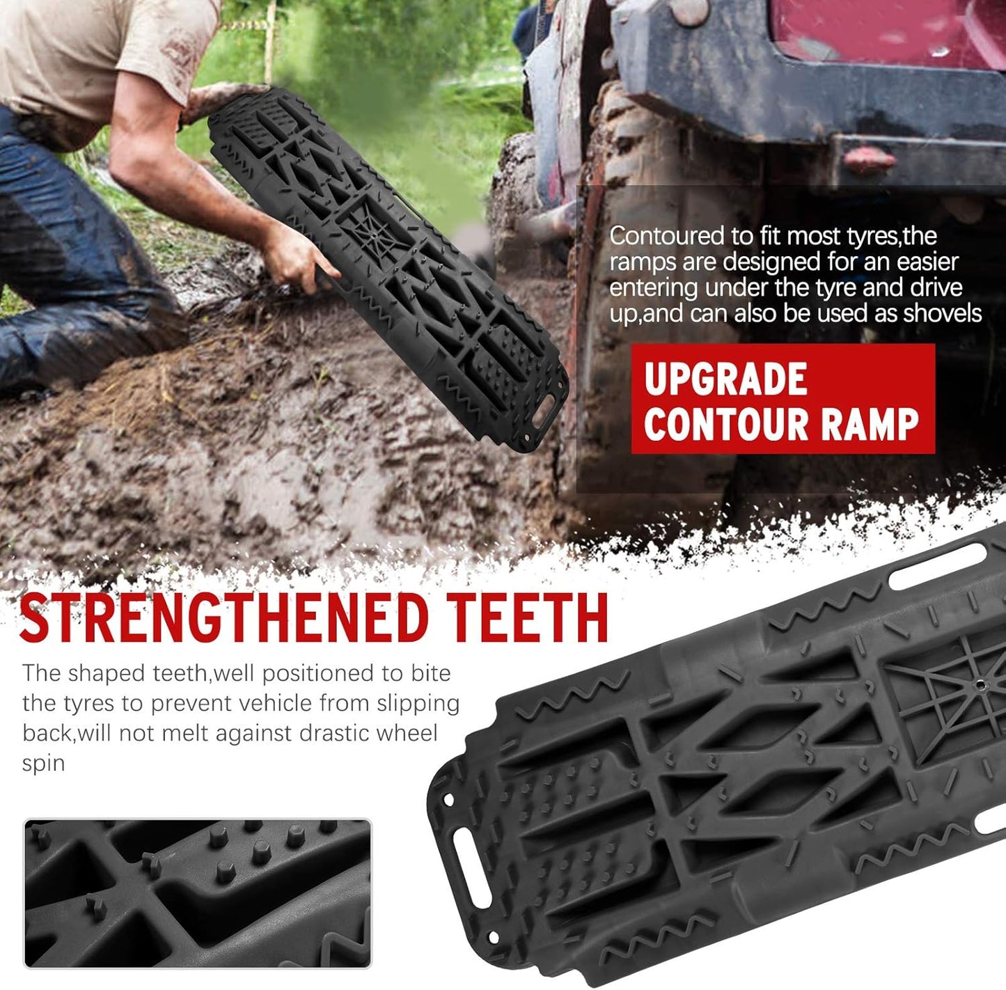 BUNKER INDUST Offroad Traction Boards with Jack Lift Base, Mud Sand Snow Tire Recovery Ramps for 4X4 Jeep Truck SUV ATV UTV