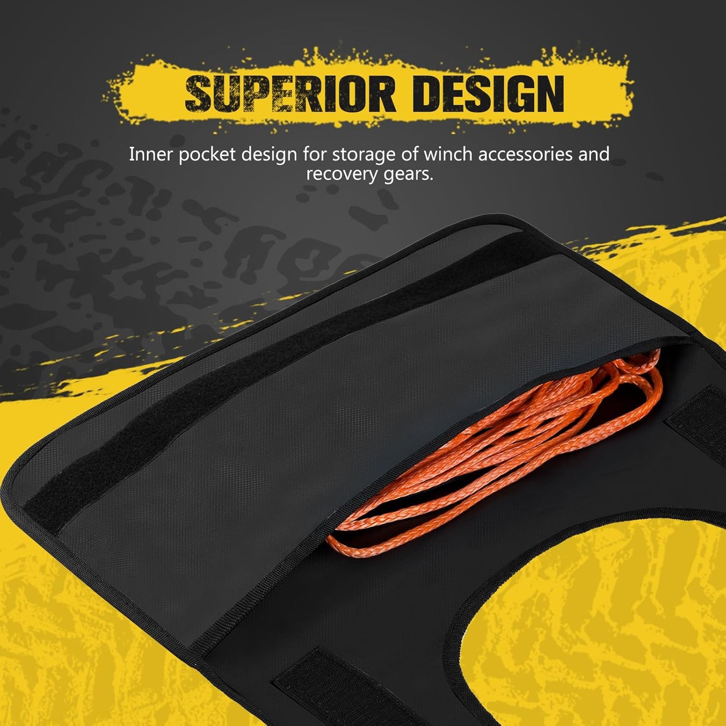 BUNKER INDUST Winch Damper Bag for Winch Cable/Rope Safety Recovery, Off-Road Winch Rope Damper Blanket with Pocket & Reflective Strips