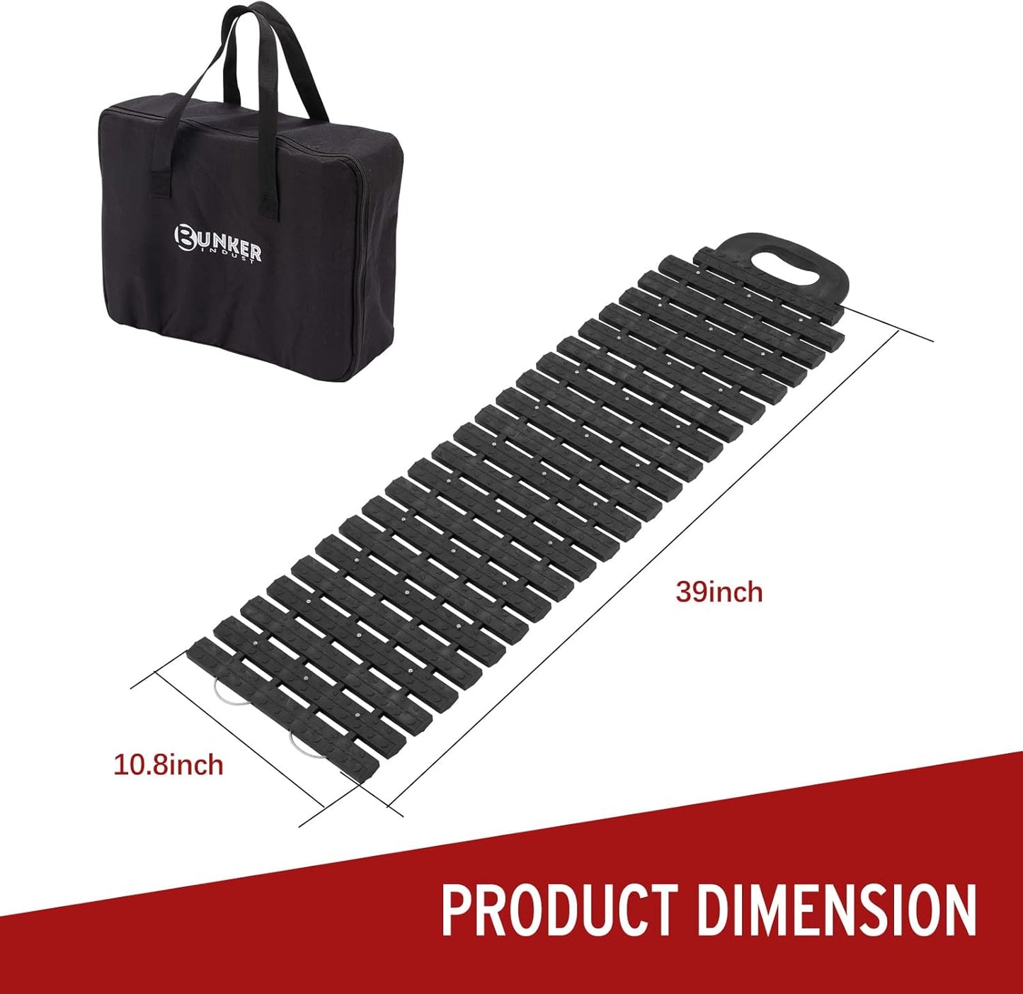 BUNKER INDUST Tire Traction Mats & Portable Recovery Tracks for Off-Road 4X4 Vehicles, Snow, Ice, Sand - Emergency Traction Devices with Storage Bag & Gloves, Compatible with Cars, Trucks, Vans (2 Pack)