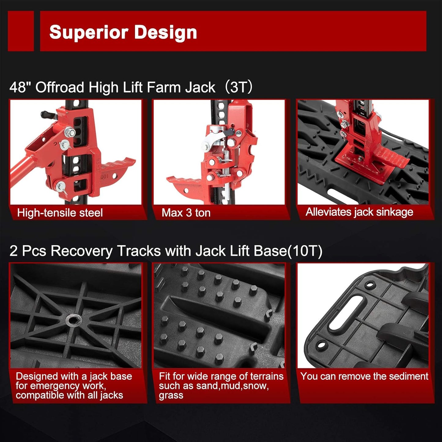 BUNKER INDUST 48" Offroad High Lift Farm Jack with Traction Boards - Sand Mud Snow Track Mat Recovery Kit for Car Truck Jeep ATV SUV UTV