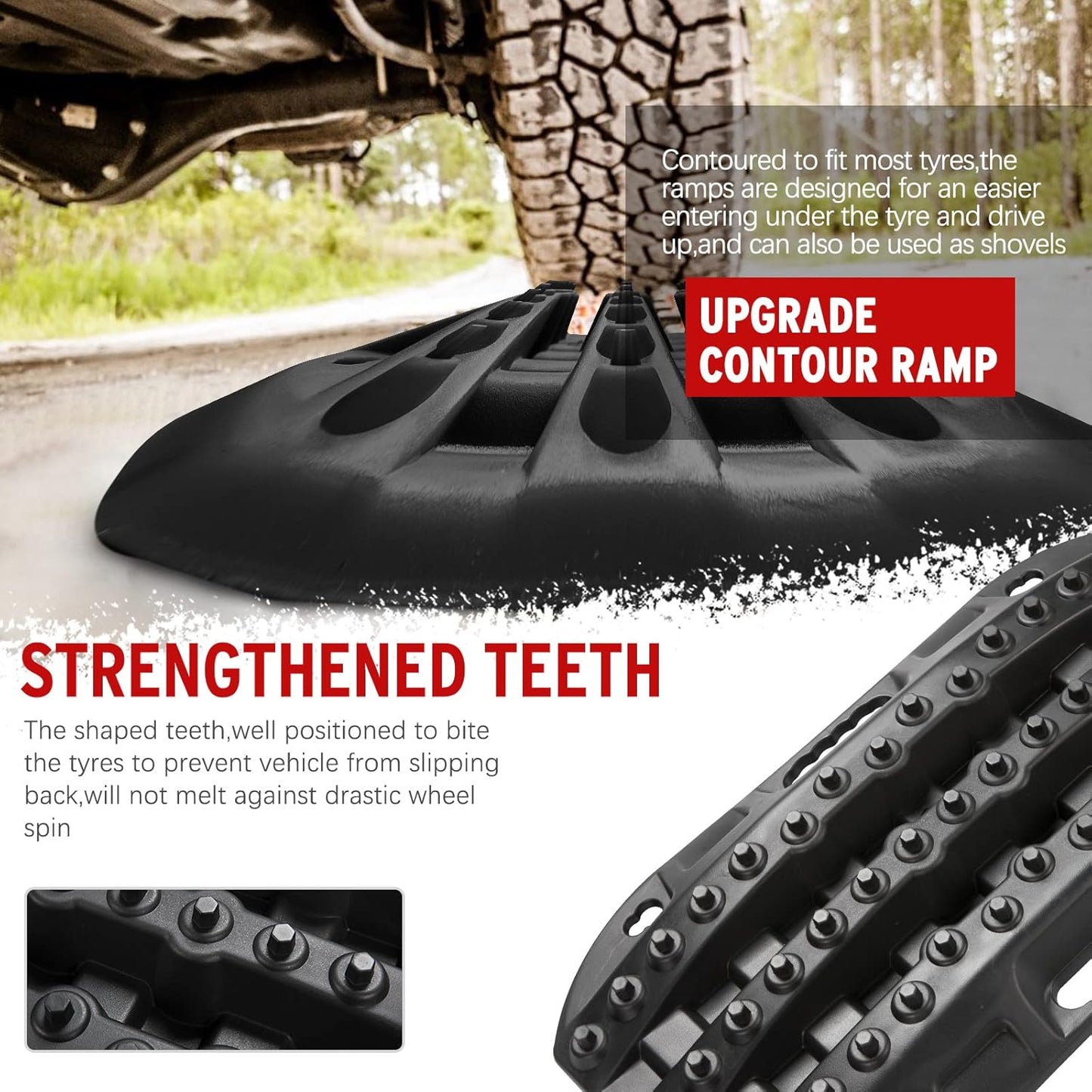 BUNKER INDUST Off Road Traction Boards, 2 Pcs Recovery Track for 4WD Mud Sand Snow, Short Traction Mats with Tire Grip Tool (Without Strap)