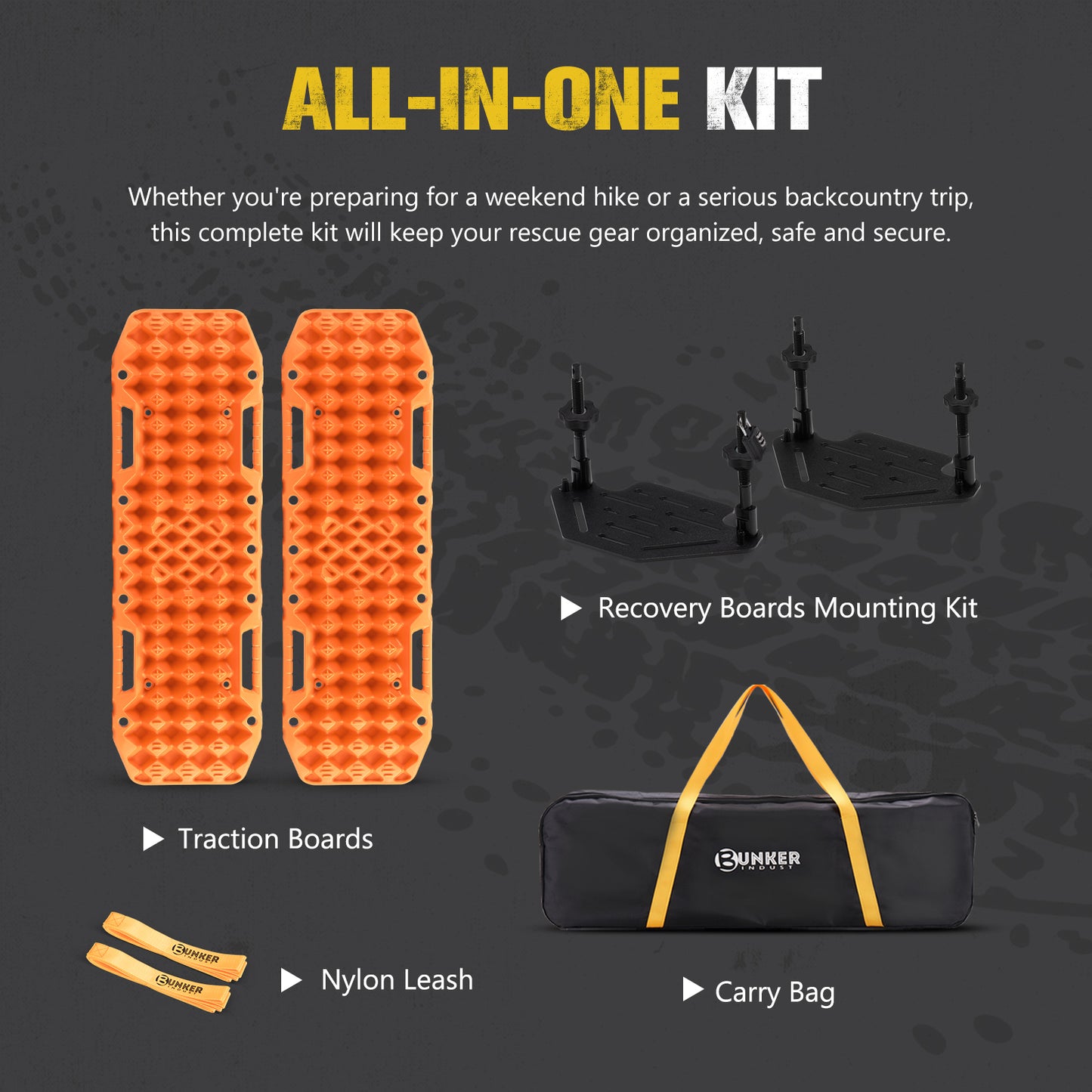 BUNKER INDUST Gen 7th Traction Boards with Mounting Kit & Jack Base - Pair Offroad Recovery Tracks for 4x4, Jeep, Truck Tires - Sand, Mud, Snow Ramps