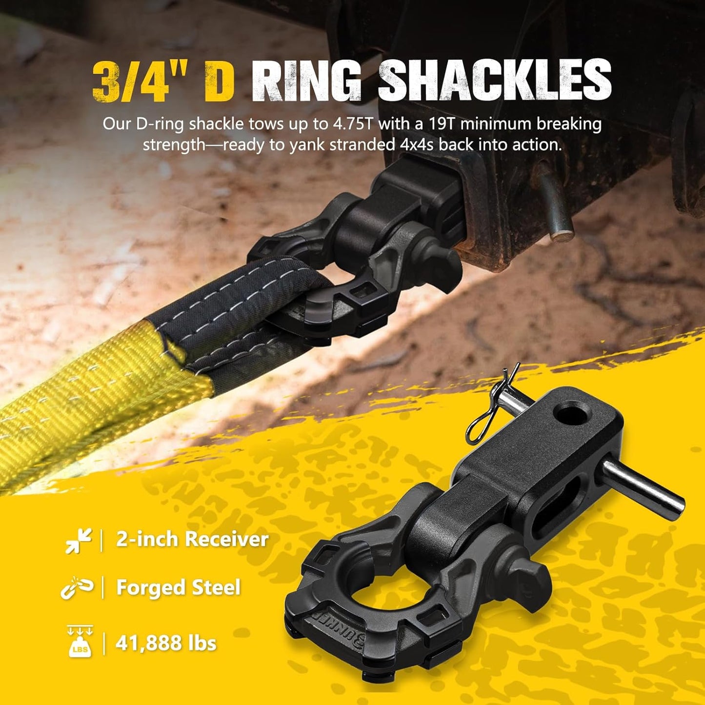 BUNKER INDUST Off Road Recovery Kit with 30ft & 10ft Tow Straps, Snatch Block, D-Ring Shackles, Shackle Receiver, Gloves, Winch Dampener Bag for Trucks, SUVs, ATVs