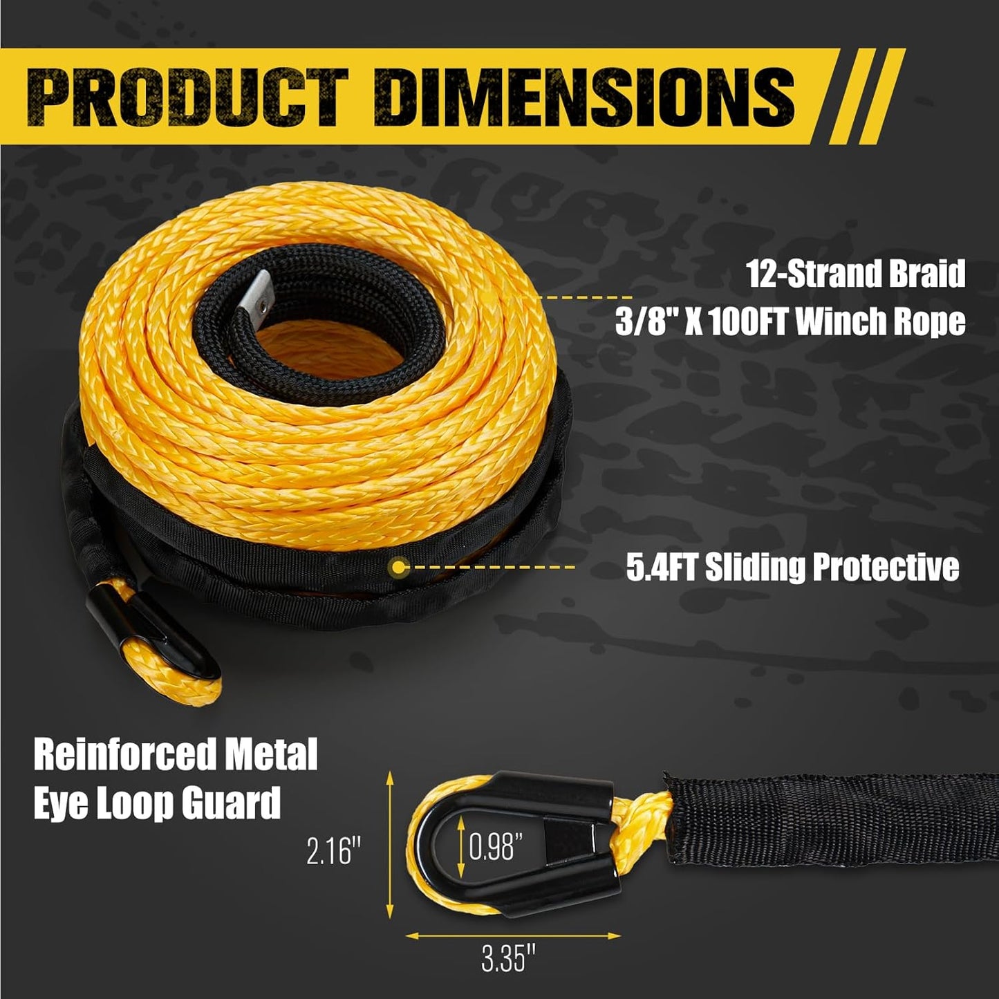 BUNKER INDUST 3/8" x 100' Synthetic Winch Rope, 25000LBS Winch Cable with Protective Sleeve 100ft Winch Line Replacement for Off-Road Vehicles, Trucks, SUVs