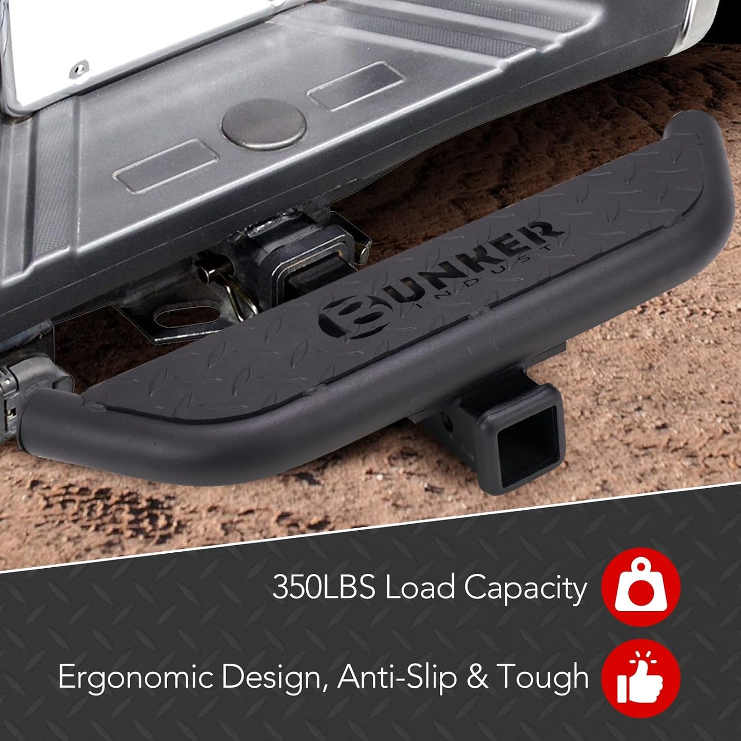 BUNKER INDUST Hitch Step for Vehicles, Trailer Trucks, and Pickups - 2 Inch Hitch Receiver Compatible, Anti-Slip Rear Bumper Guard Protector