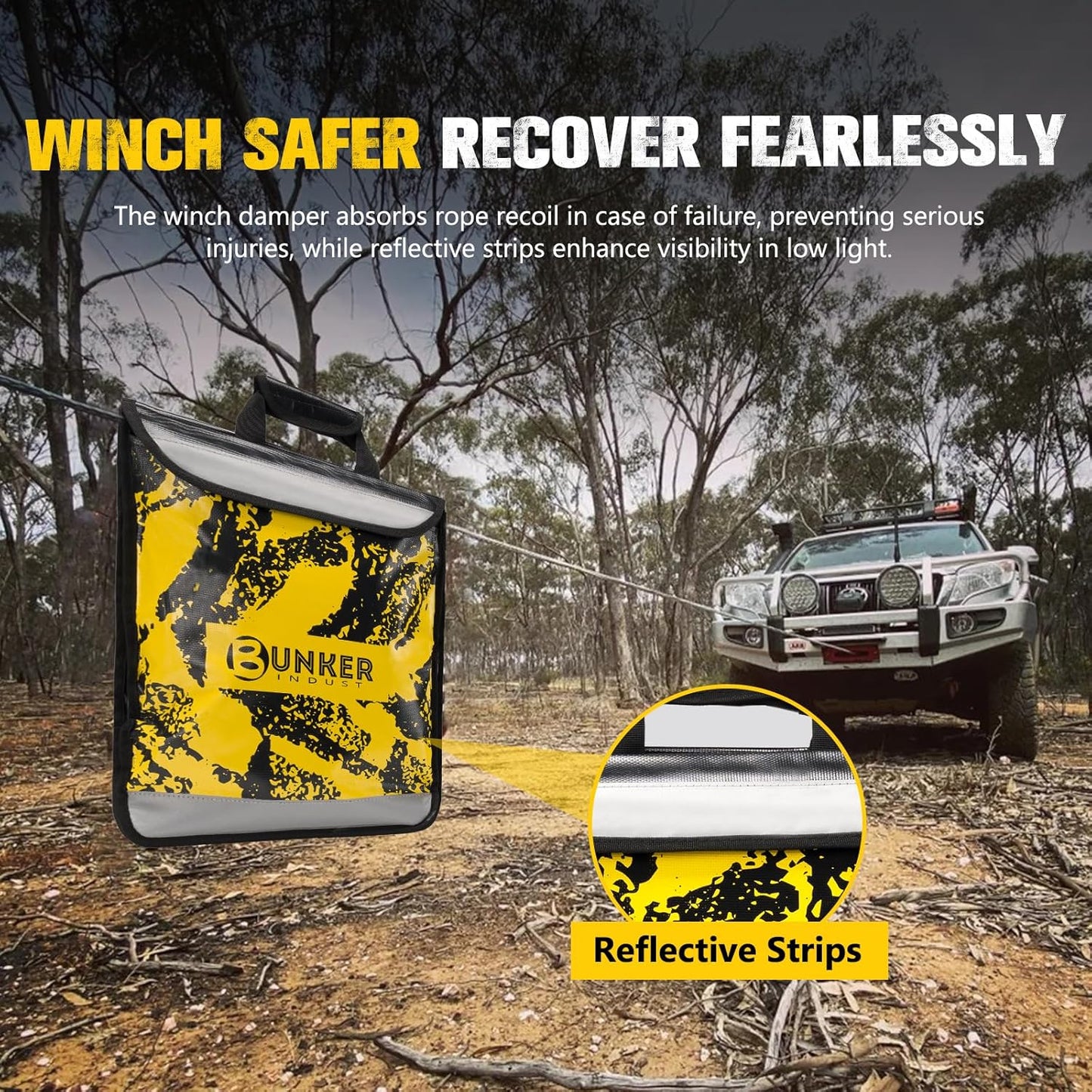 BUNKER INDUST Off Road Recovery Kit with 30ft & 10ft Tow Straps, Snatch Block, D-Ring Shackles, Shackle Receiver, Gloves, Winch Dampener Bag for Trucks, SUVs, ATVs