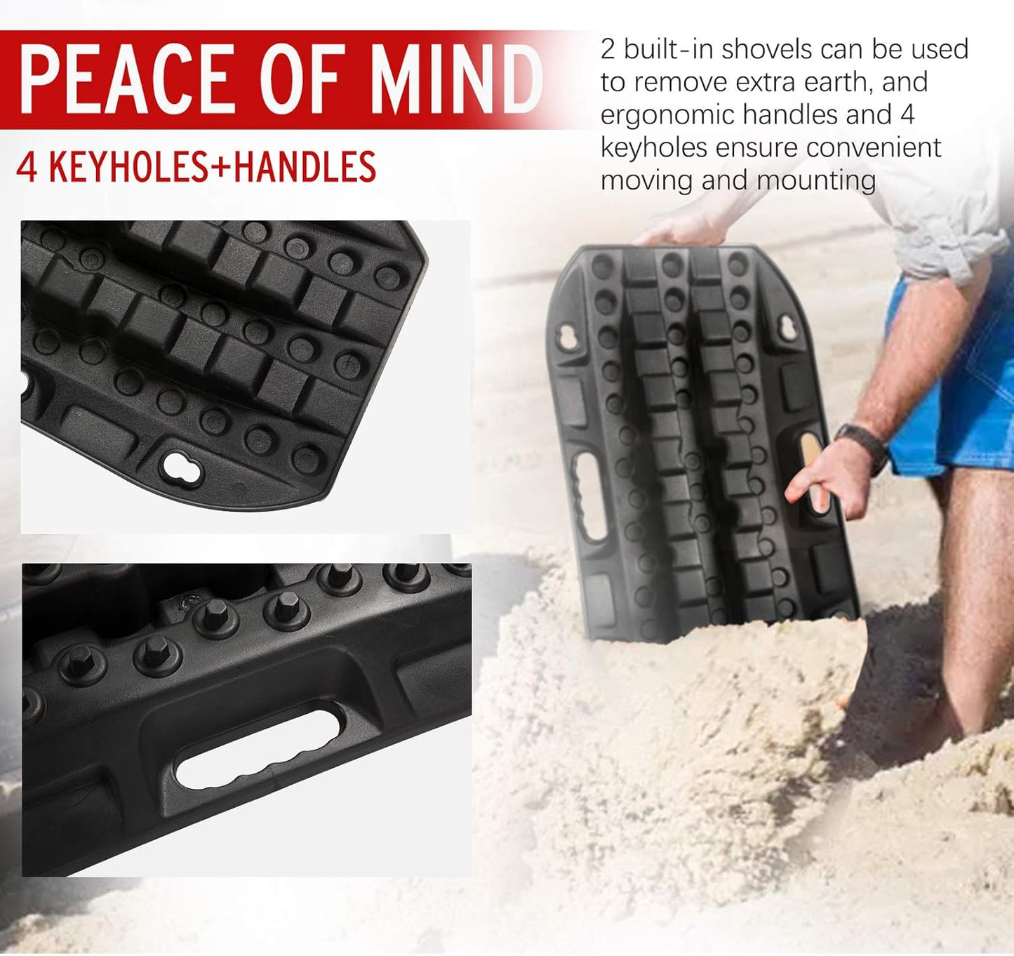 BUNKER INDUST Off Road Traction Boards, 2 Pcs Recovery Track for 4WD Mud Sand Snow, Short Traction Mats with Tire Grip Tool (Without Strap)