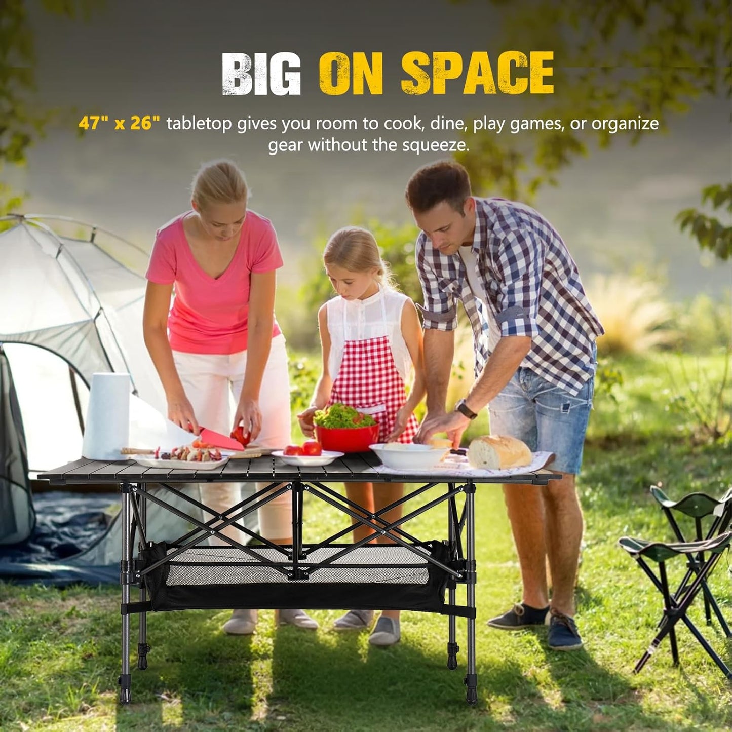 BUNKER INDUST Folding Camping Table Roll-Top Aluminum Portable Outdoor with Carry Bag Adjustable Height for Picnic Beach BBQ Backyards