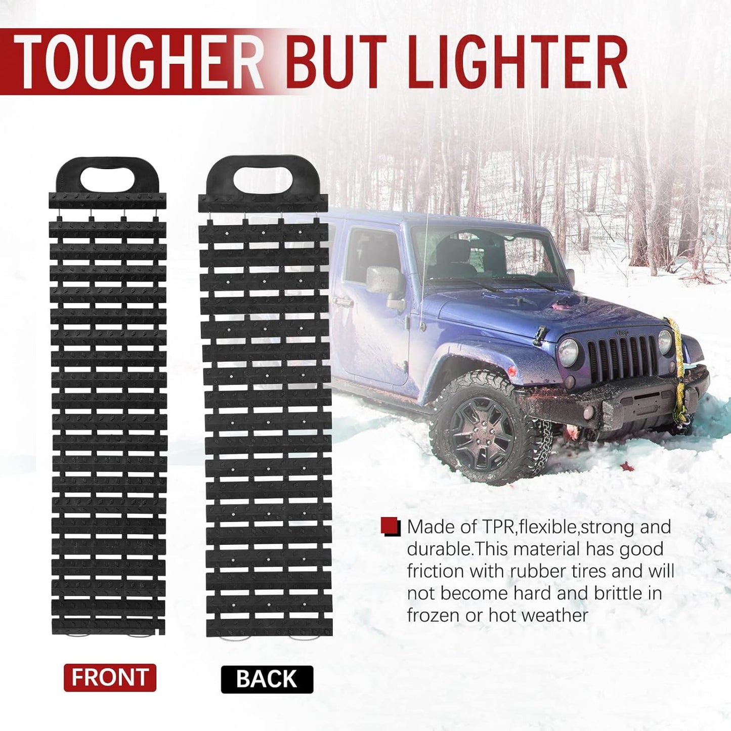 BUNKER INDUST Tire Traction Mats & Portable Recovery Tracks for Off-Road 4X4 Vehicles, Snow, Sand - Emergency Devices Compatible with Cars, Trucks, Vans (2 Pack)