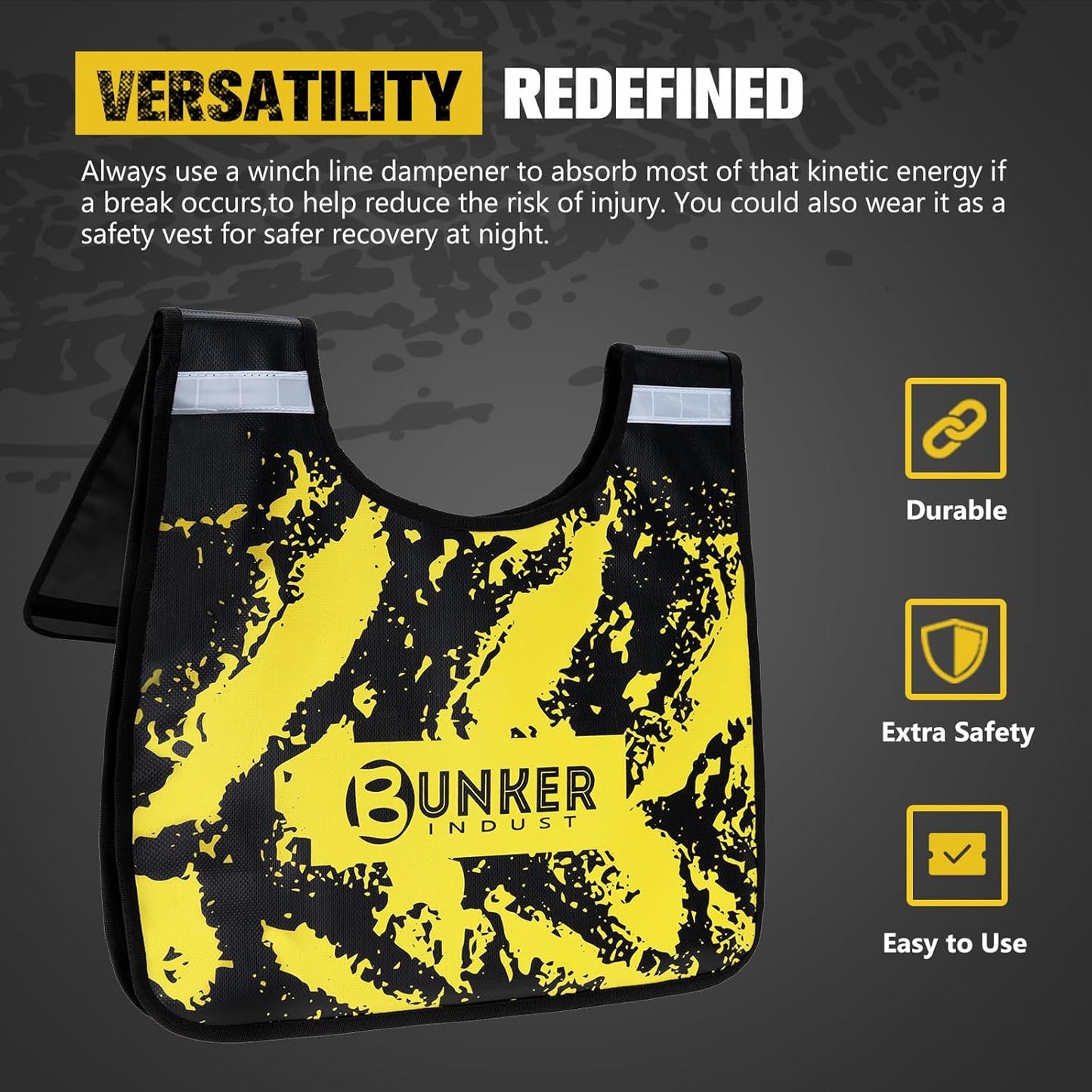 BUNKER INDUST Winch Damper Bag for Winch Cable/Rope Safety Recovery, Off-Road Winch Rope Damper Blanket with Pocket & Reflective Strips