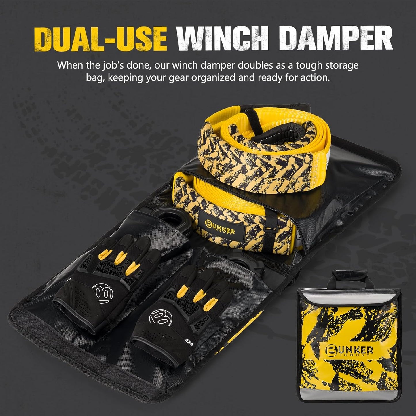 BUNKER INDUST Off Road Recovery Kit with 30ft & 10ft Tow Straps, Snatch Block, D-Ring Shackles, Shackle Receiver, Gloves, Winch Dampener Bag for Trucks, SUVs, ATVs