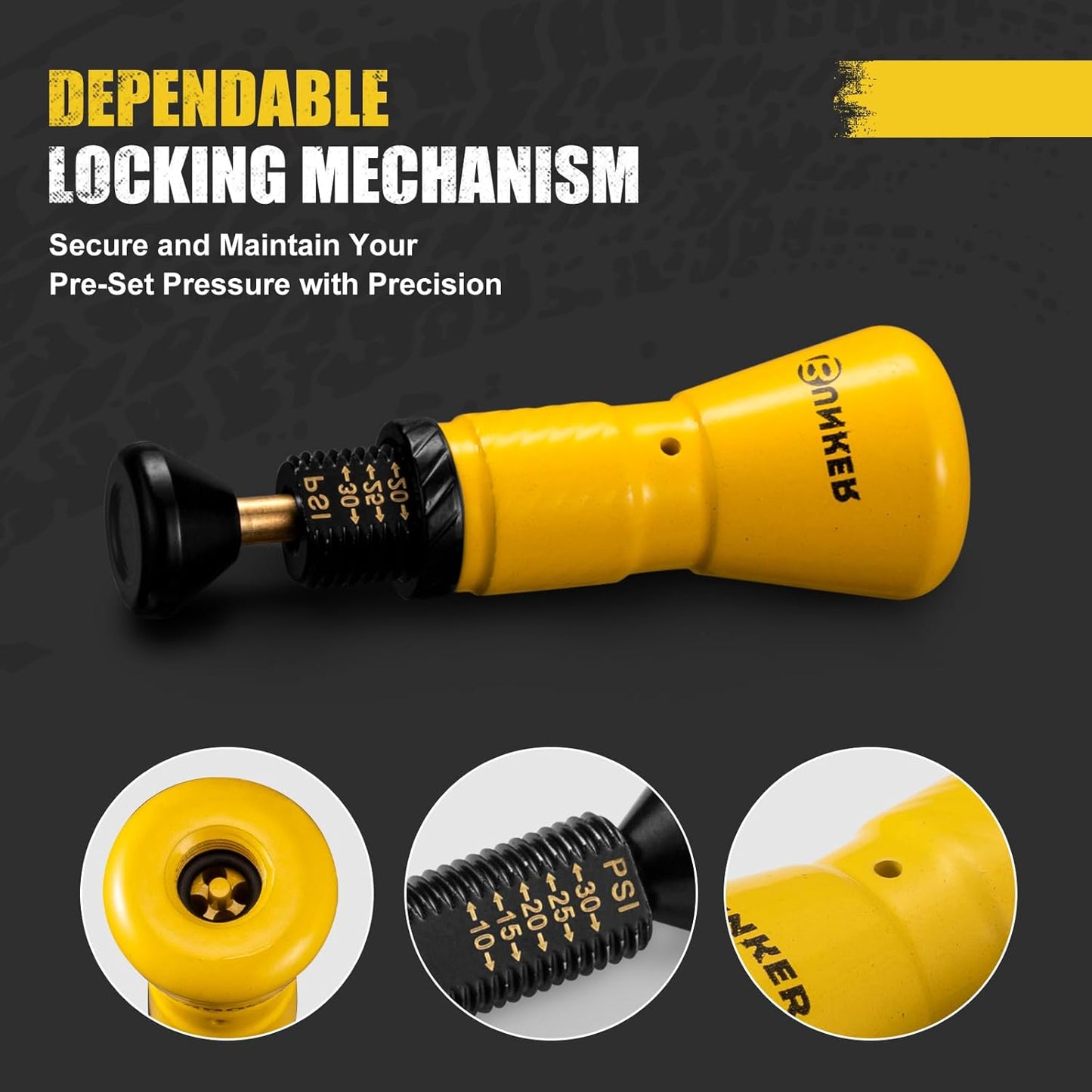 BUNKER INDUST Adjustable Auto-Stop Offroad Tire Deflator Kit with 4 Tire Valves (10-30 PSI), Multifunctional LED Light, Safety Whistle, Bottle Opener & Carry Case