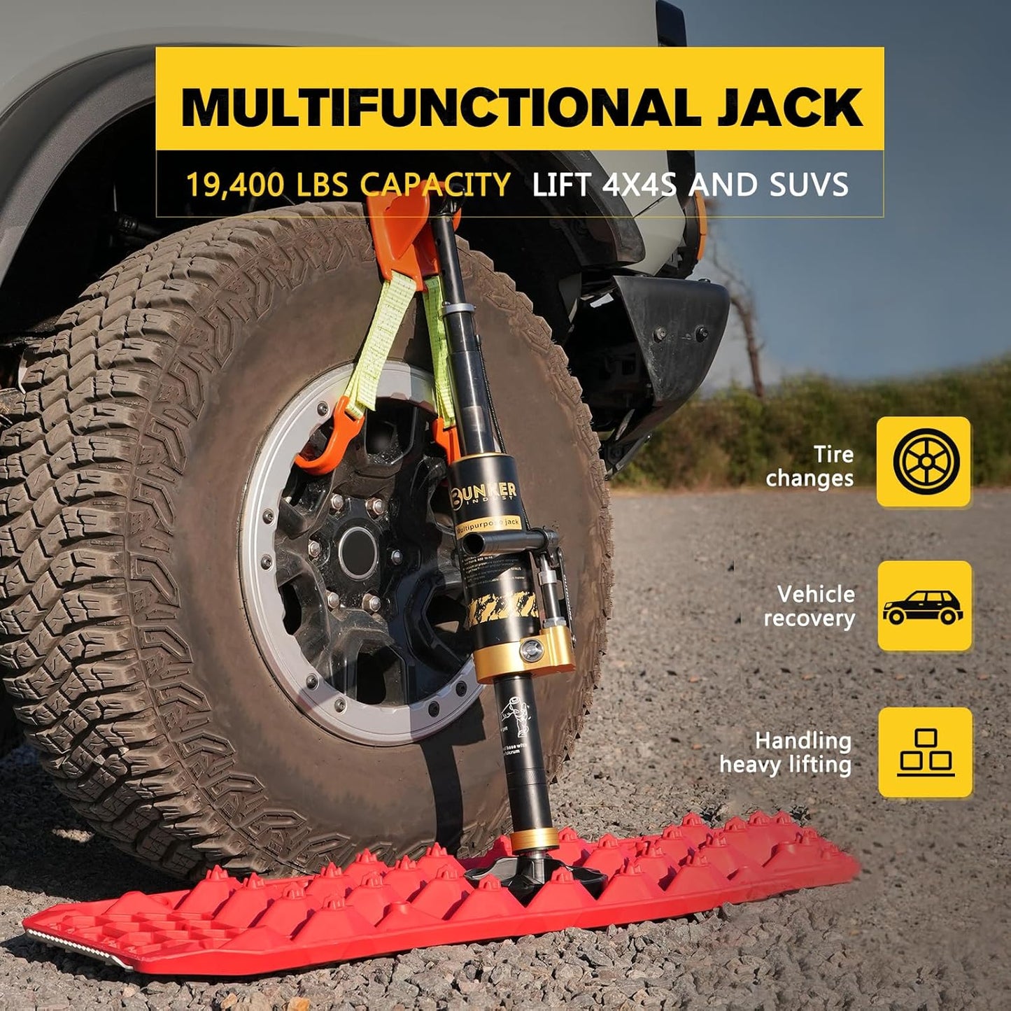 BUNKER INDUST Portable Hydraulic Recovery Jack with Lift Mate - 19,400 lbs Lifting Capacity for SUVs & Off-Road Vehicles