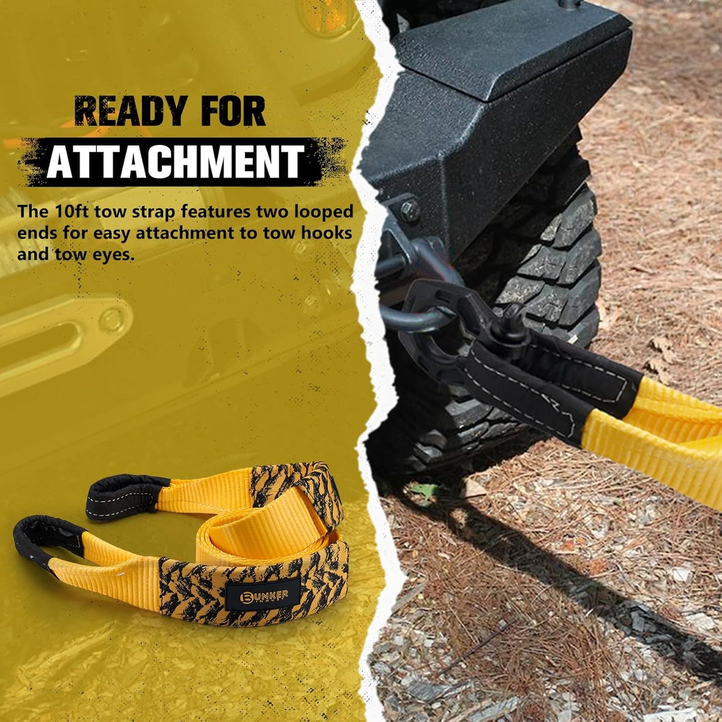 BUNKER INDUST 3" x 10ft Tree Saver Winch Strap, 35,000 lbs Recovery Strap Heavy Duty Tow Rope (Bag Not Include)