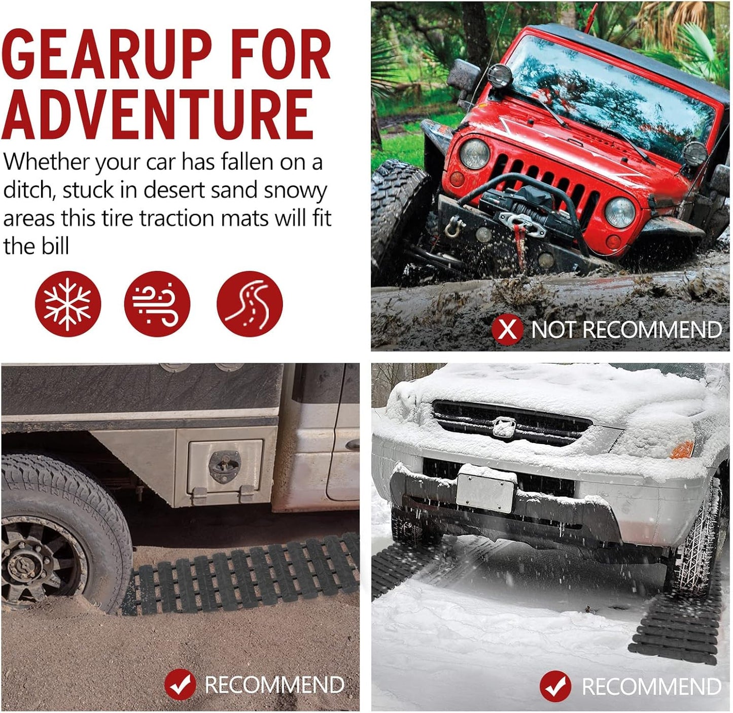 BUNKER INDUST Tire Traction Mats & Portable Recovery Tracks for Off-Road 4X4 Vehicles, Snow, Sand - Emergency Devices Compatible with Cars, Trucks, Vans (2 Pack)
