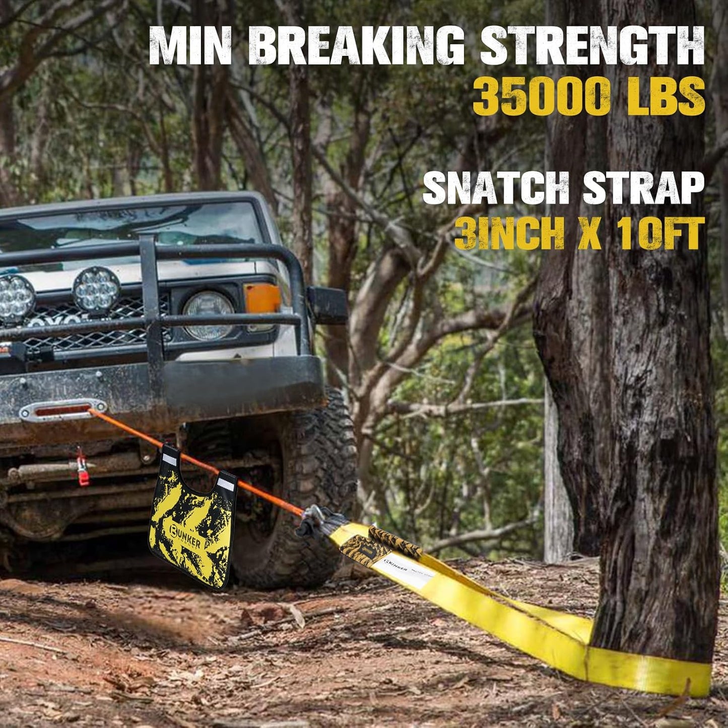 BUNKER INDUST 3" x 10ft Tree Saver Winch Strap, 35,000 lbs Recovery Strap Heavy Duty Tow Rope (Bag Not Include)