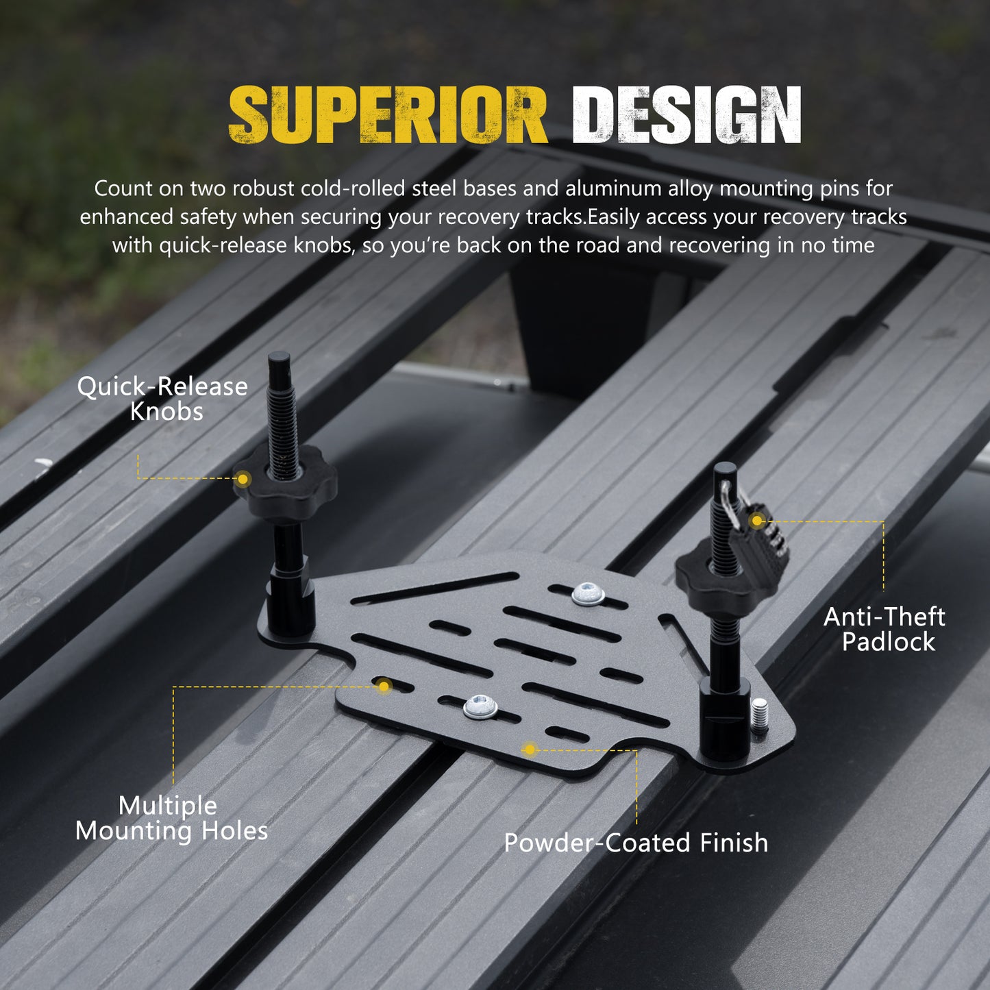 BUNKER INDUST Gen 7th Traction Boards with Mounting Kit & Jack Base - Pair Offroad Recovery Tracks for 4x4, Jeep, Truck Tires - Sand, Mud, Snow Ramps